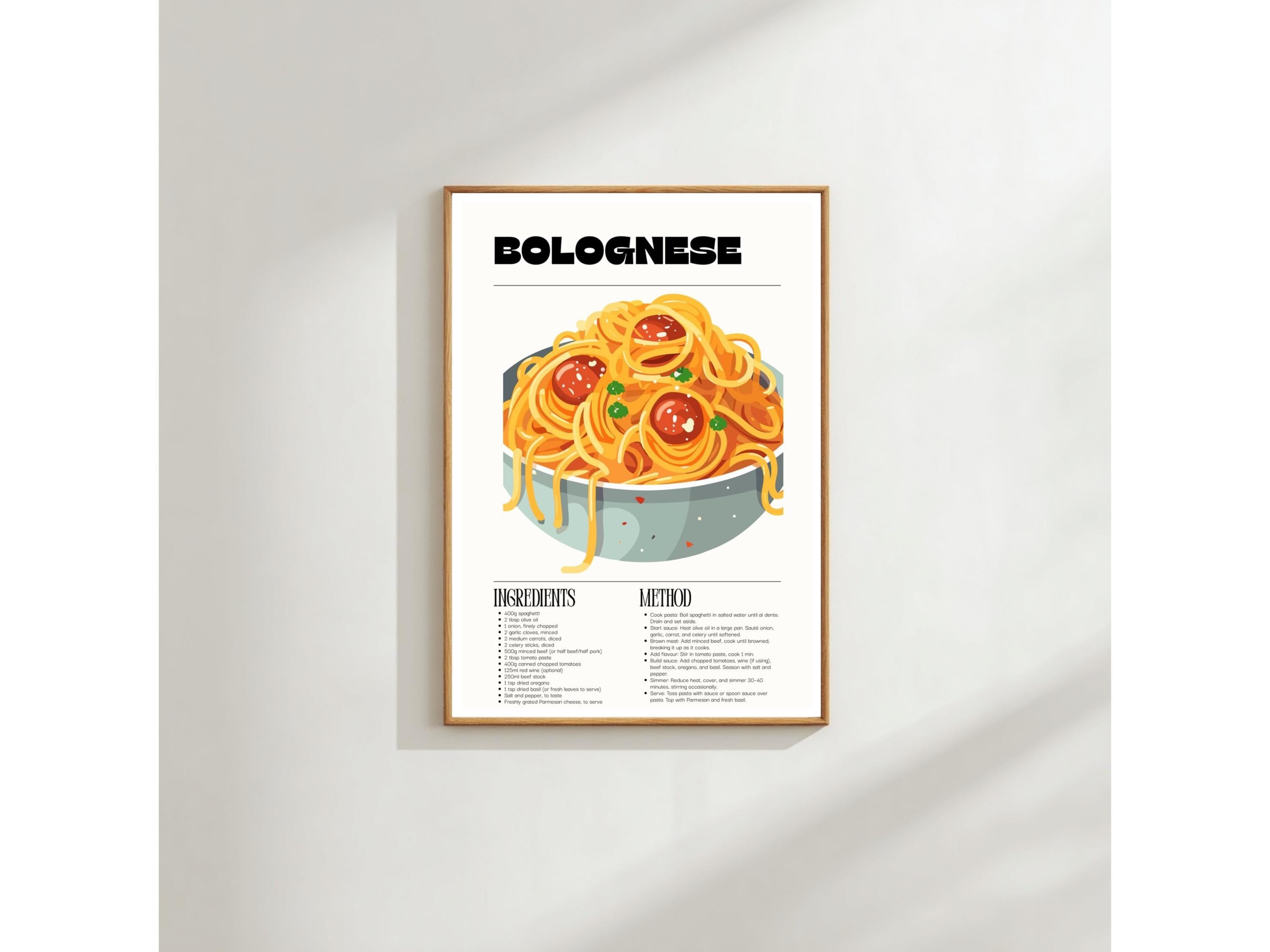 Pasta Recipe Wall Art: Italian Kitchen Style - Mediterranean Decor