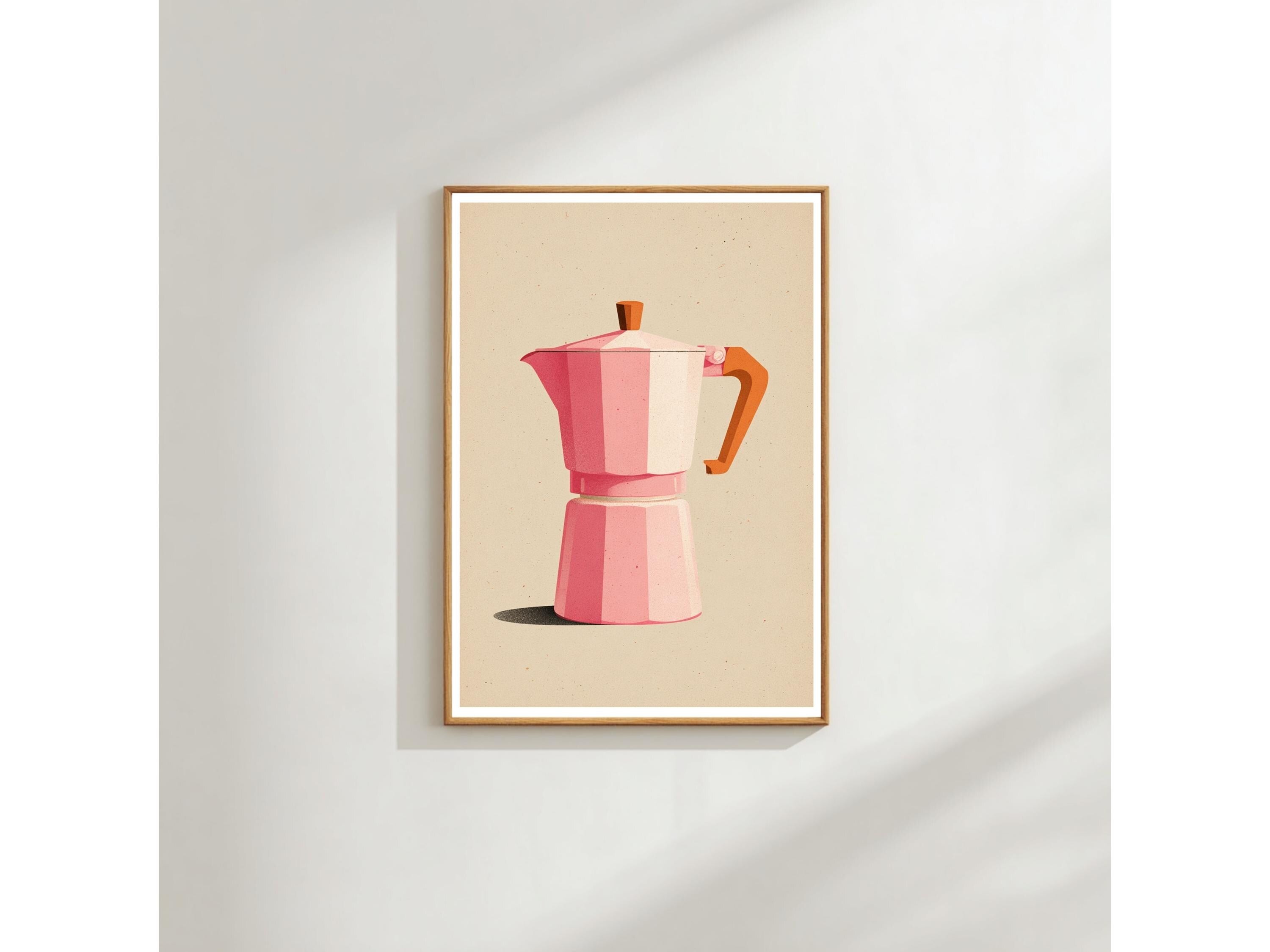 Moka Pot Wall Art: Pink Retro Coffee Print - Italian Kitchen Decor