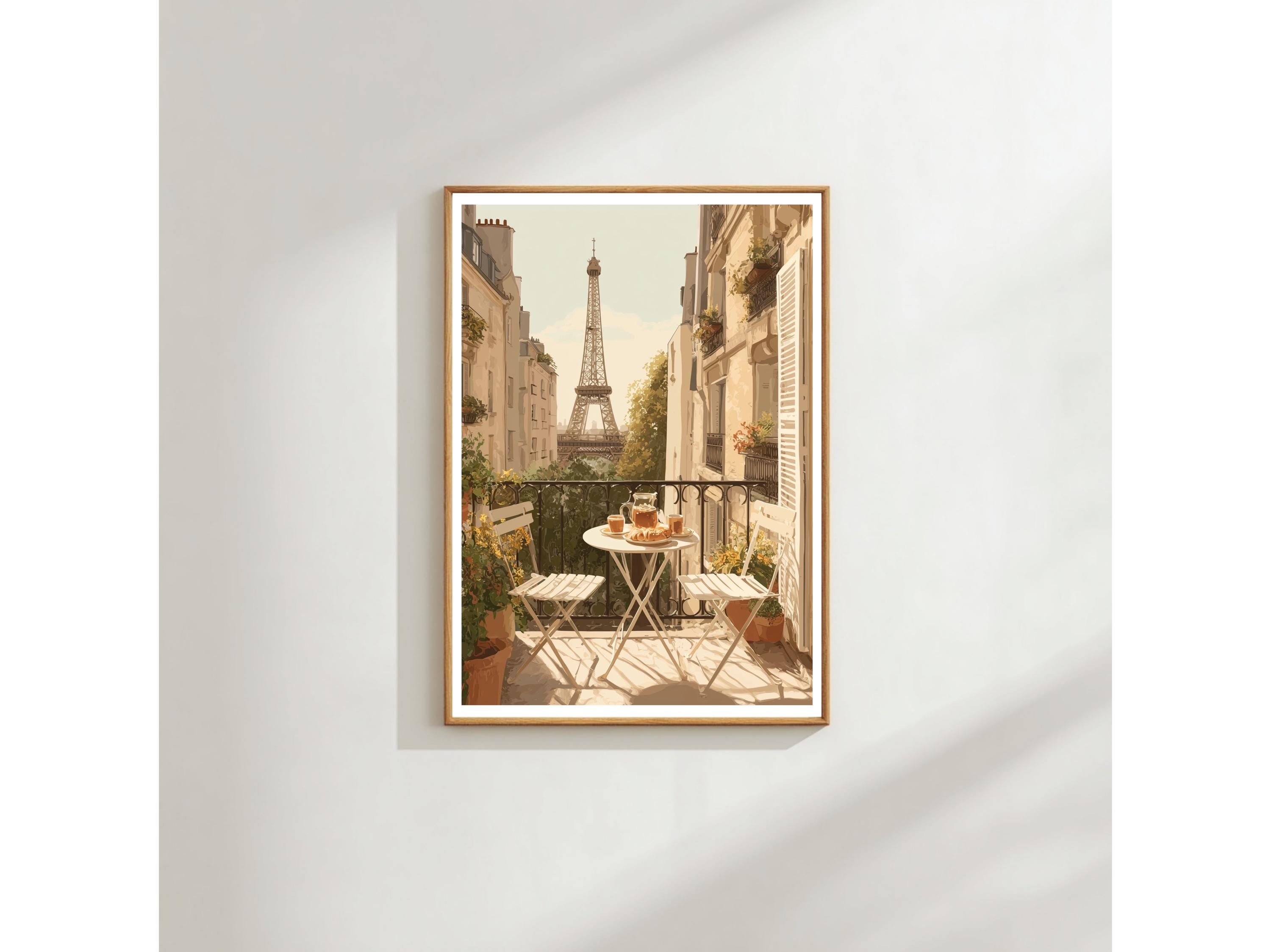 Paris Balcony Wall Art Print: Eiffel Tower, French Café Vibes
