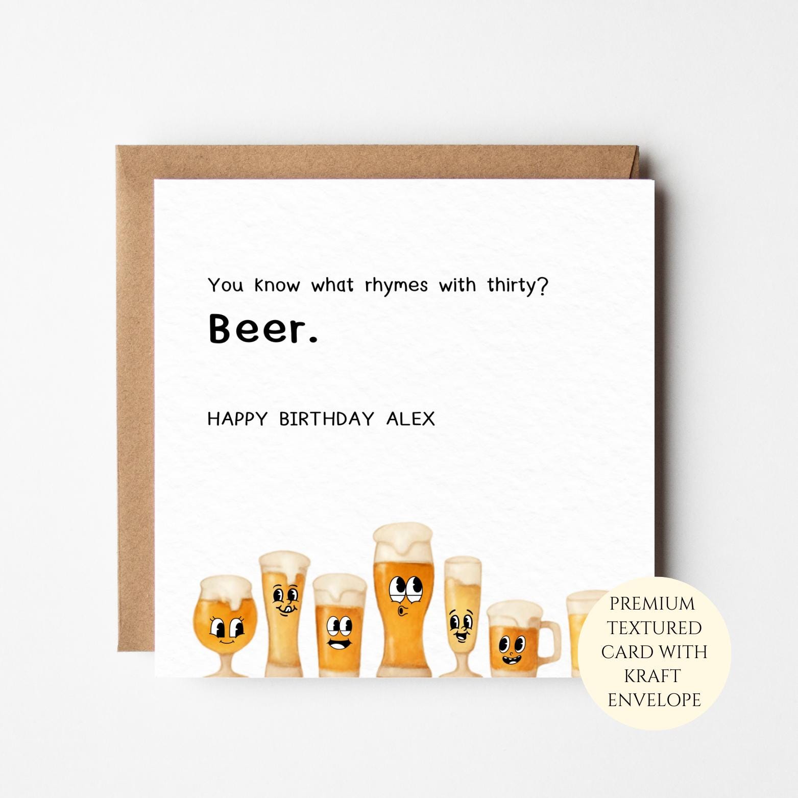 30th Birthday Card For Him You Know What Rhymes With Thirty Beer Funny Personalised Card