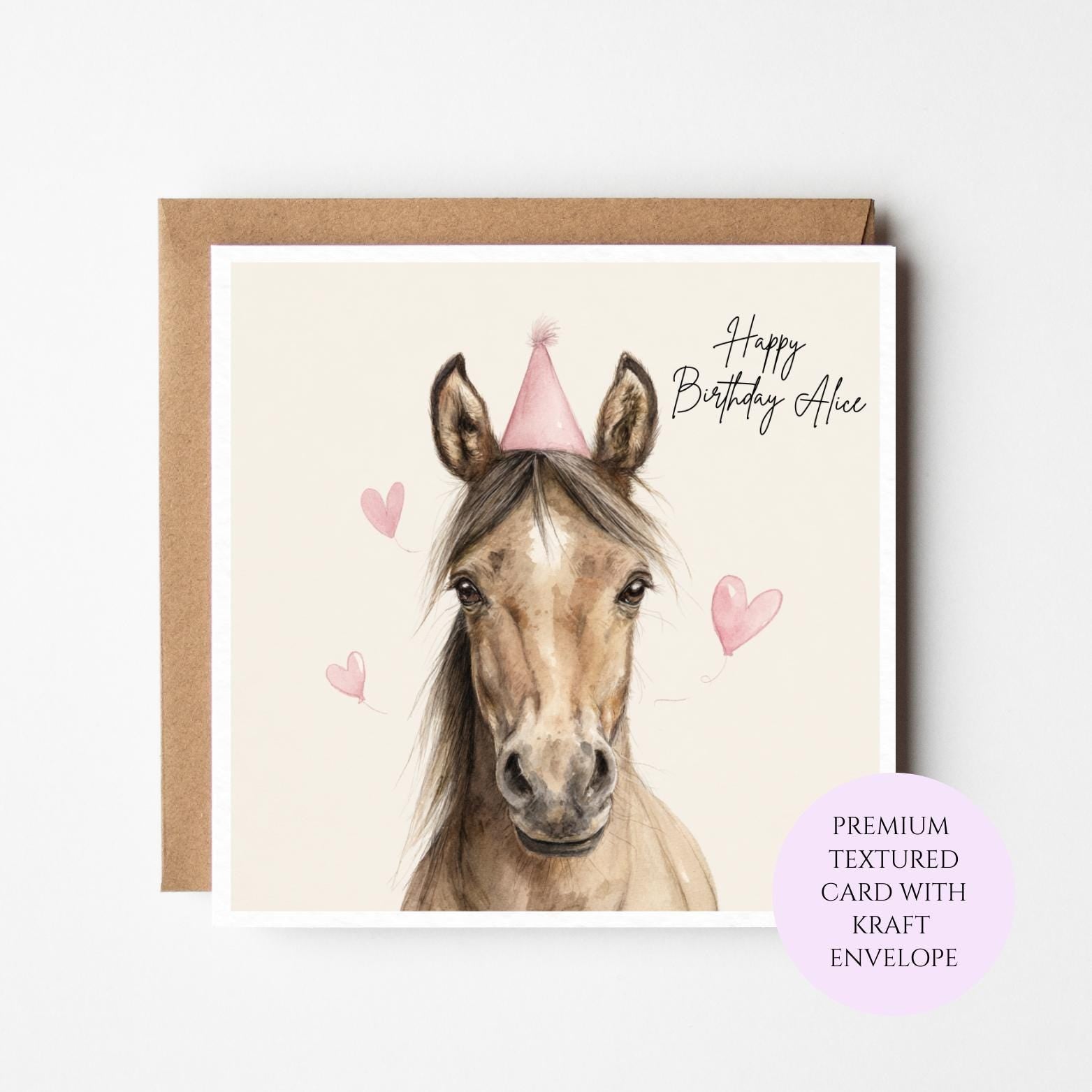 Personalised Horse Birthday Card for Her – Elegant Watercolour Horse Birthday for Sister Friend Mum Daughter