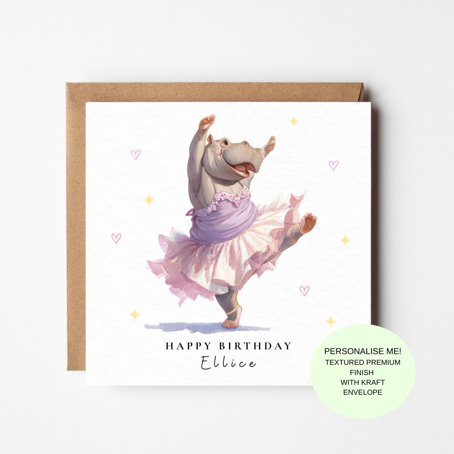 Hippo Ballerina Birthday Card: Whimsical Friend Sister Greeting
