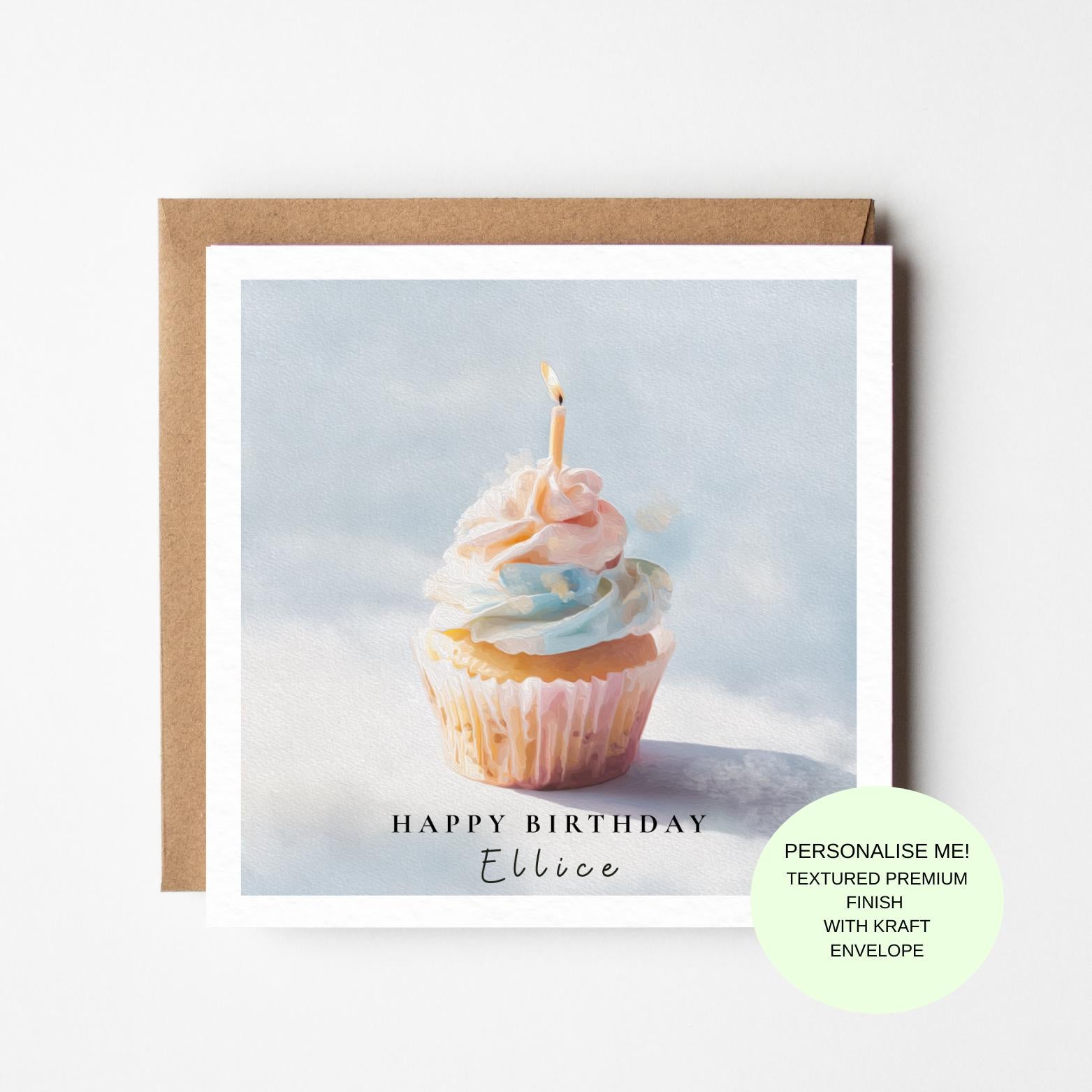 Personalised Cupcake Birthday Card for Friend Sister (Handmade)