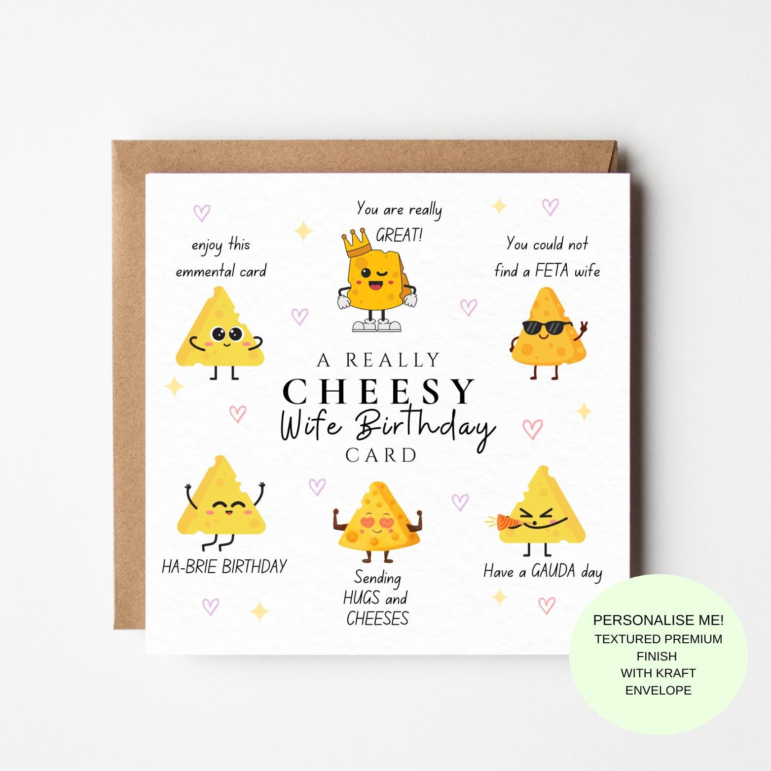 Funny Cheese Birthday Card for Wife, Humorous Wife, Cheesy Love Greeting