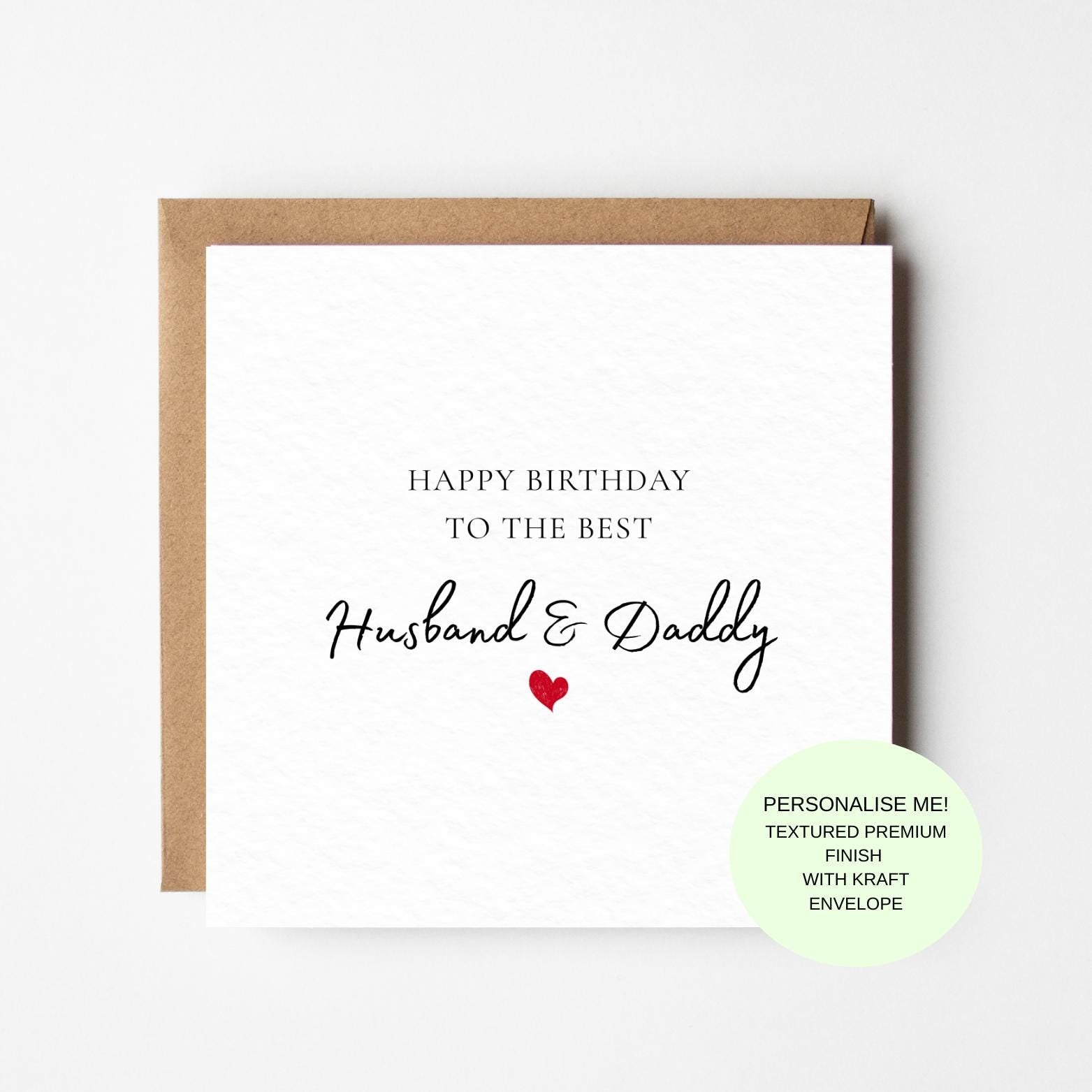 Husband Daddy Birthday Card: Minimalist Design, Textured Cardstock, Kraft Envelope