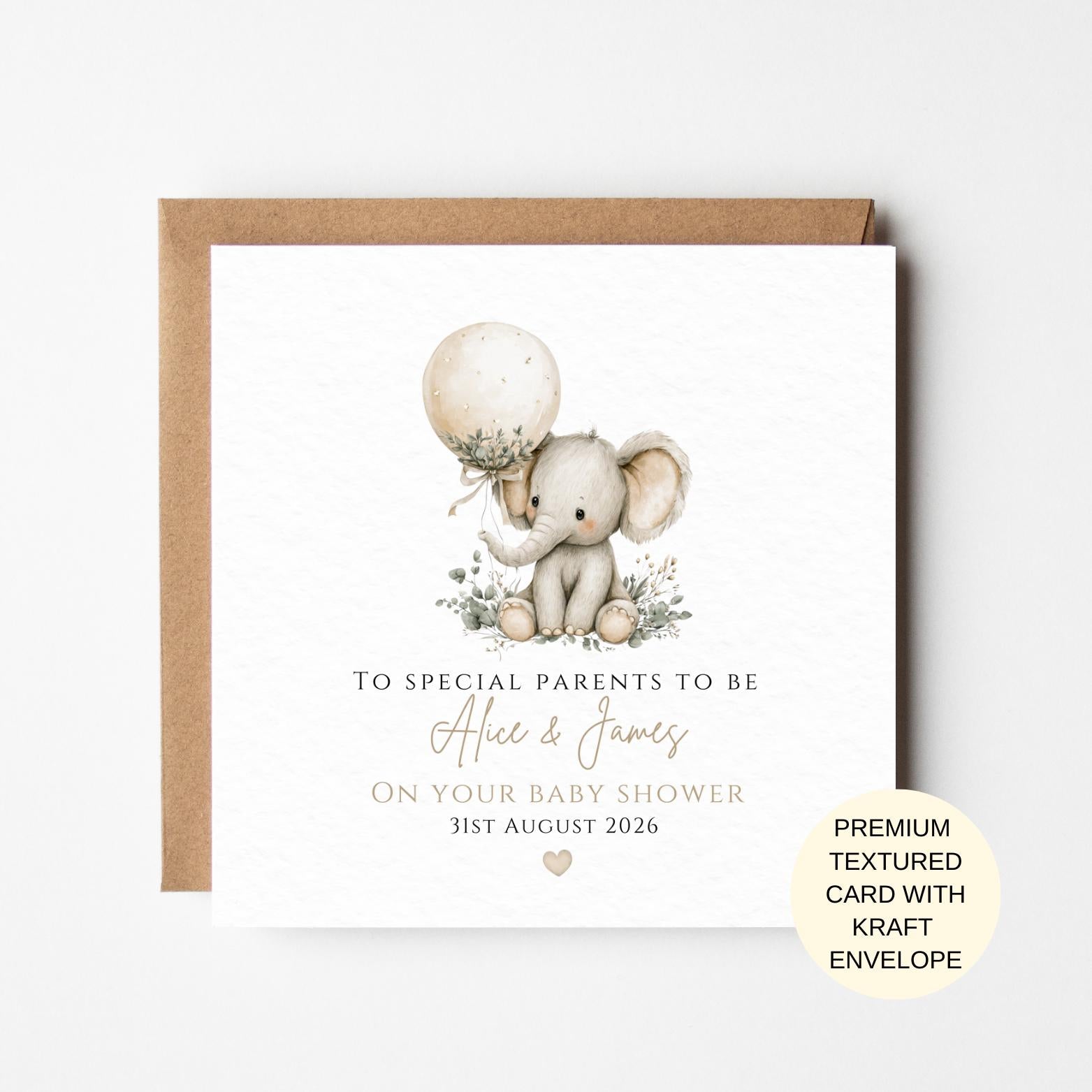 Neutral Elephant Baby Shower Card for Parents | Keepsake Congratulations Greeting