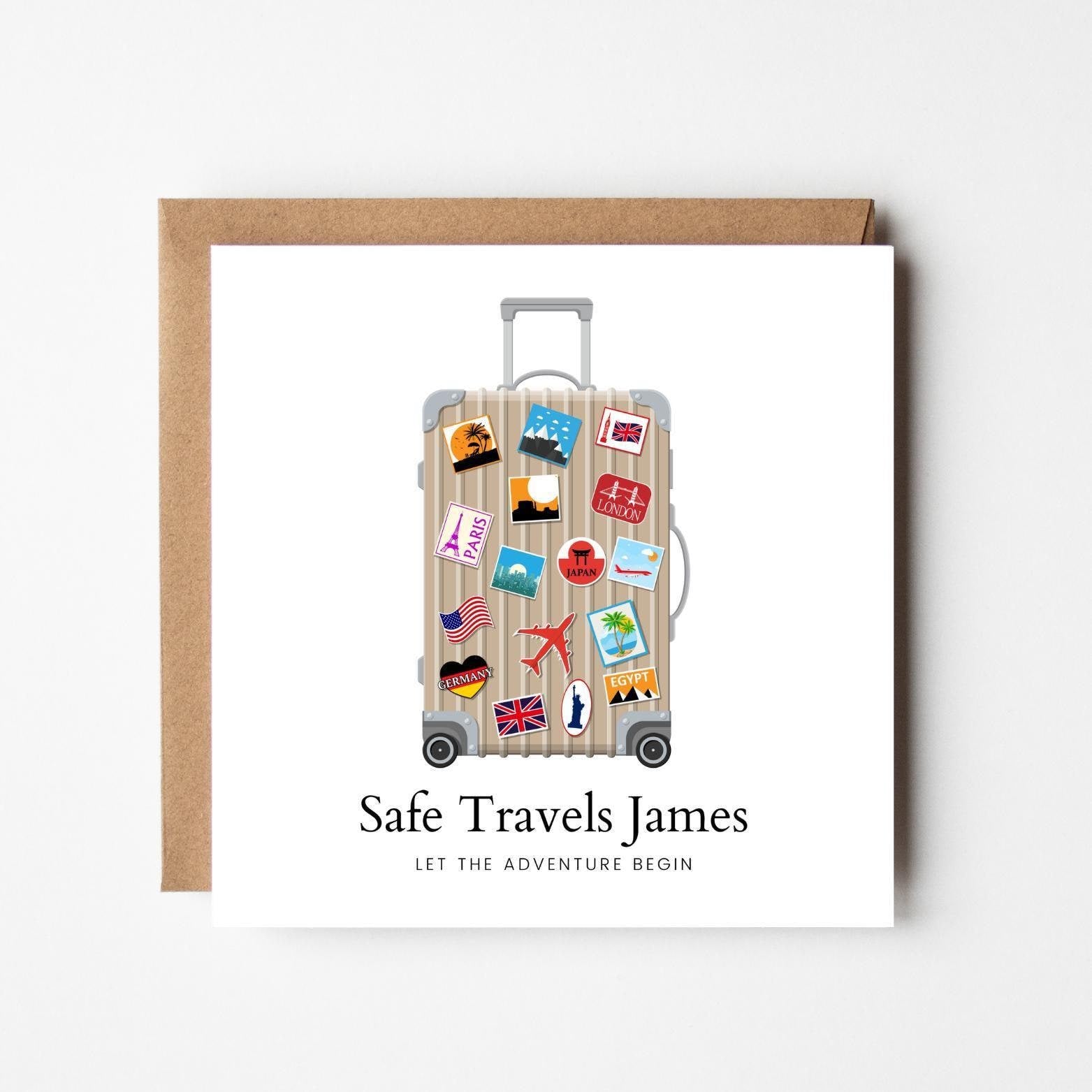 Personalised Bon Voyage Card: Watercolor Beach Design, Safe Travels