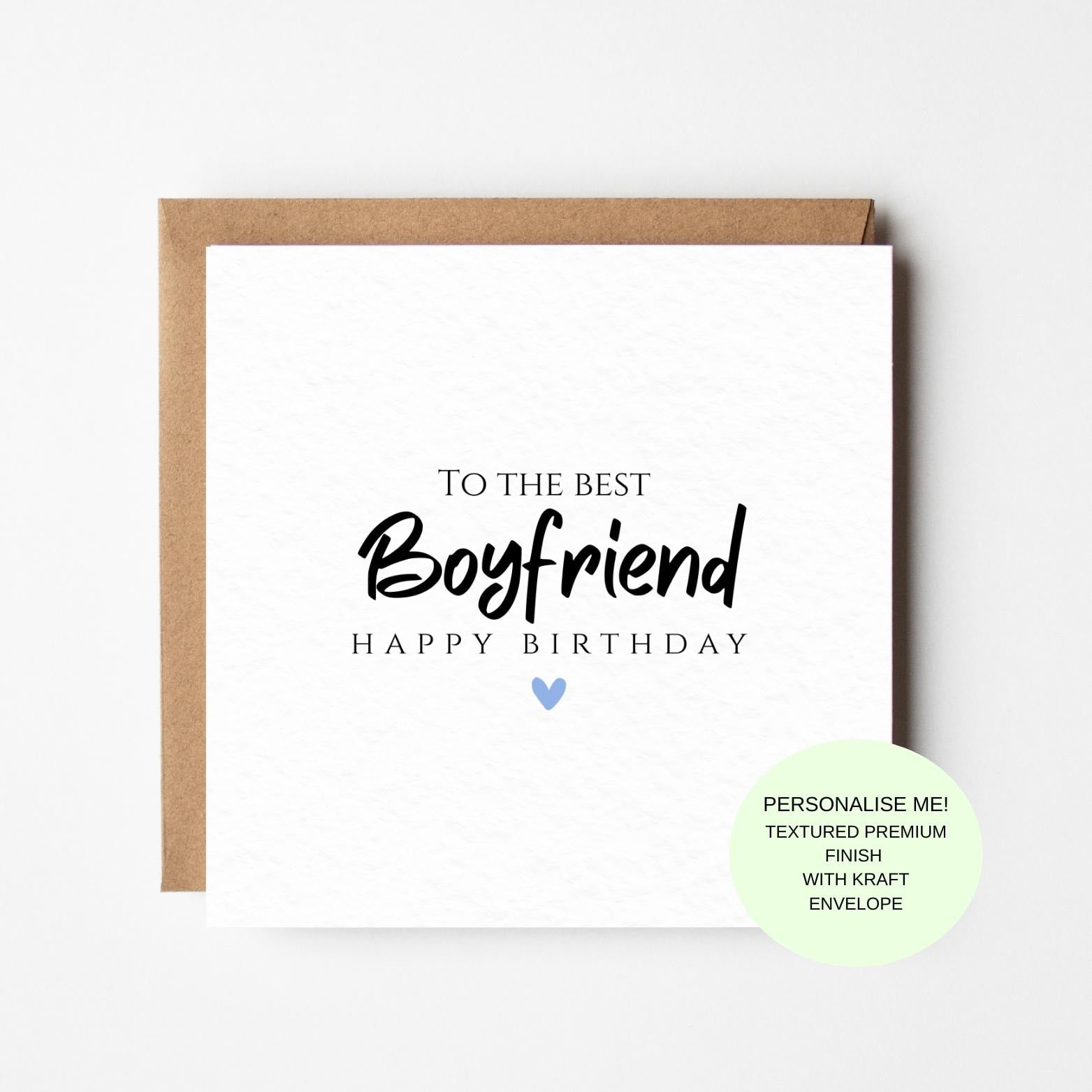 Romantic Boyfriend Birthday Card, Minimalist Love Greeting, Textured Paper