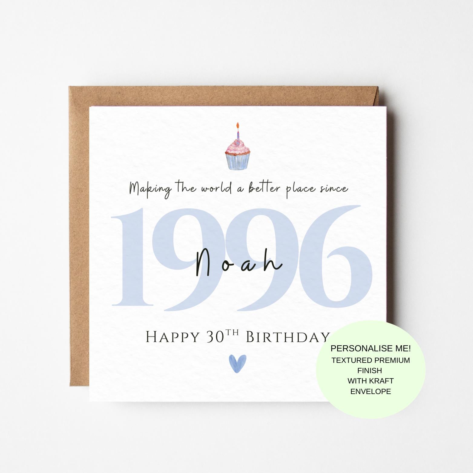 Personalised 30th Birthday Card For Him – 1996 Modern Milestone Gift
