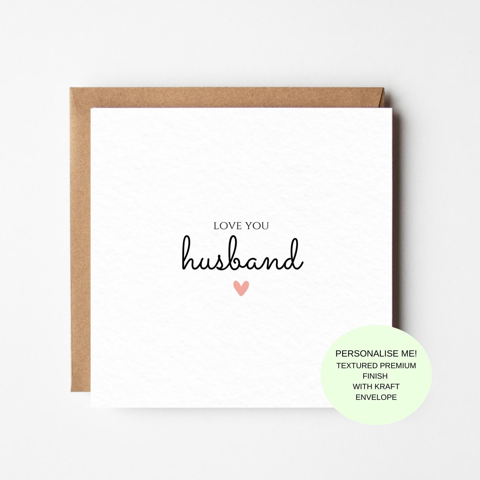 Romantic Husband Birthday Card: Minimalist Love You Card with Kraft Envelope