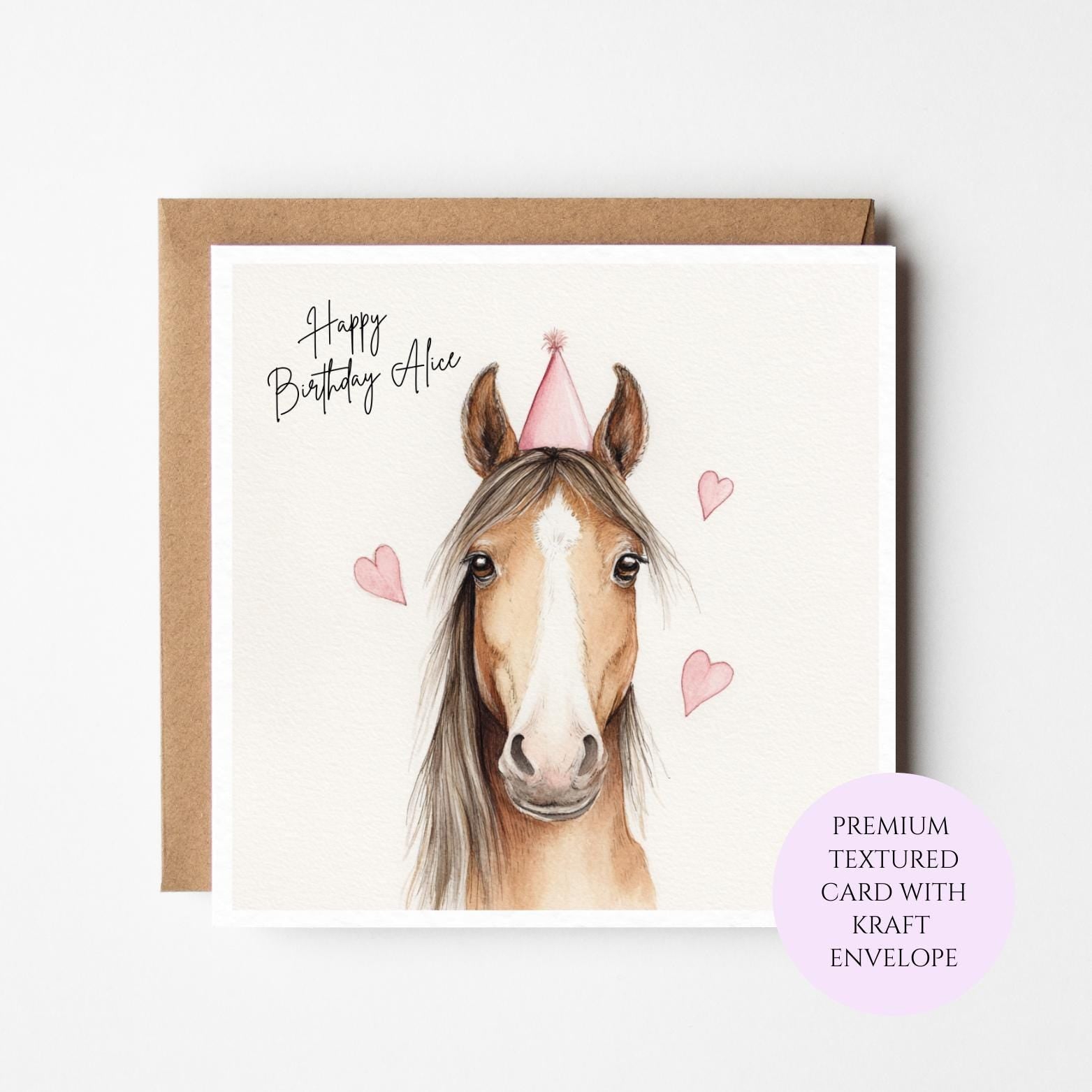 Personalised Horse Birthday Card for Her – Cute Pony Birthday for Sister Friend Mum Daughter