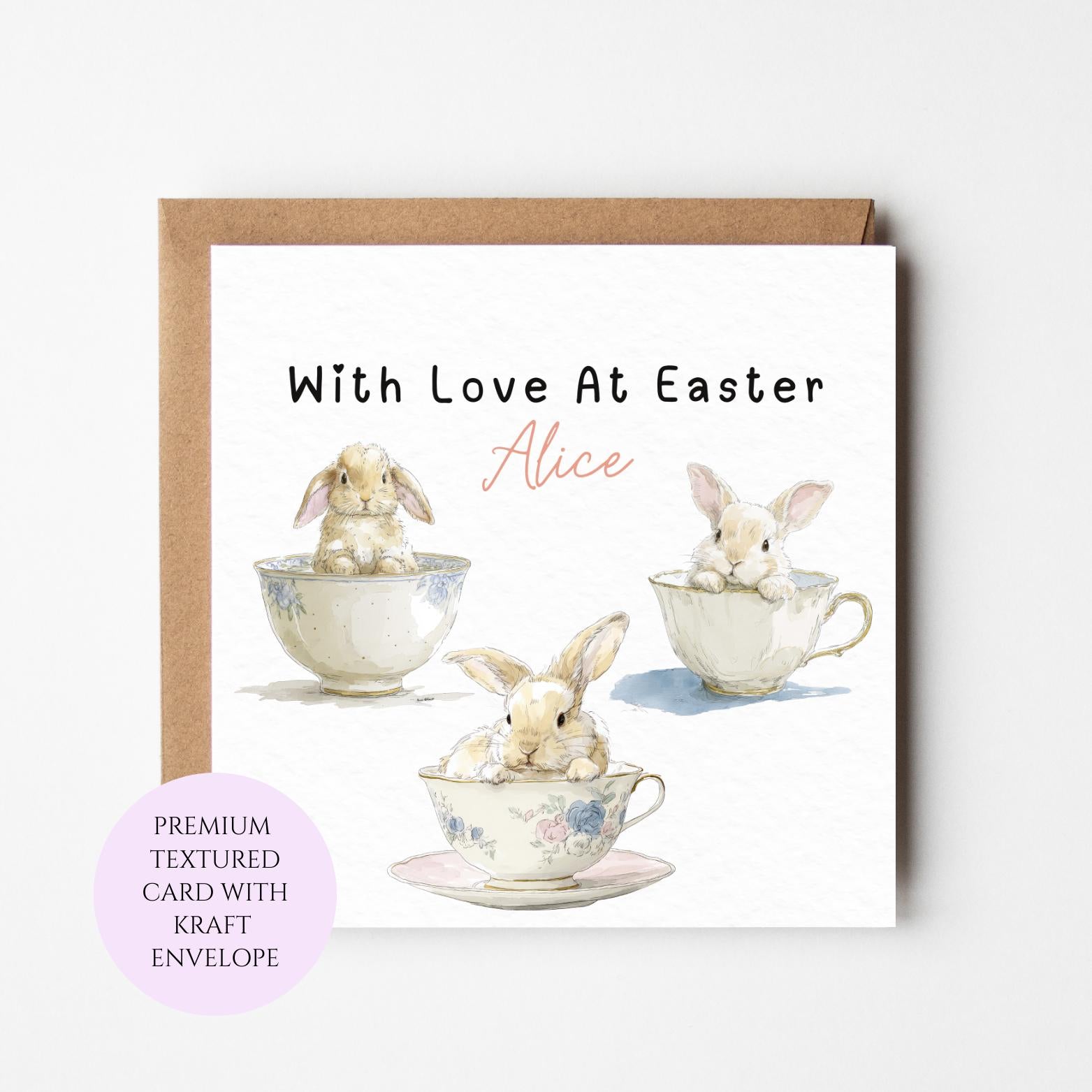 Personalised Bunny Teacup Easter Card