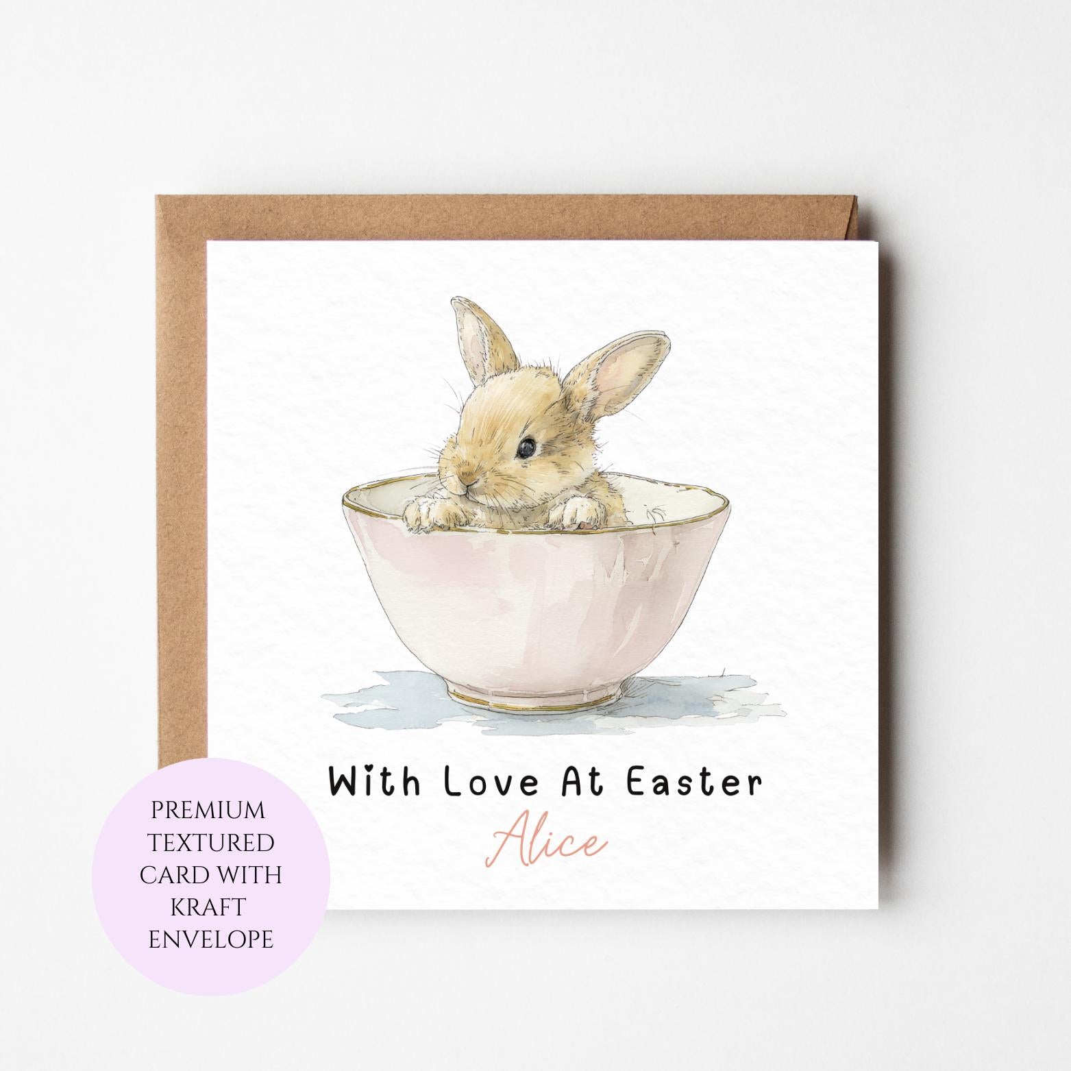 Personalised Easter Bunny in Teacup Card