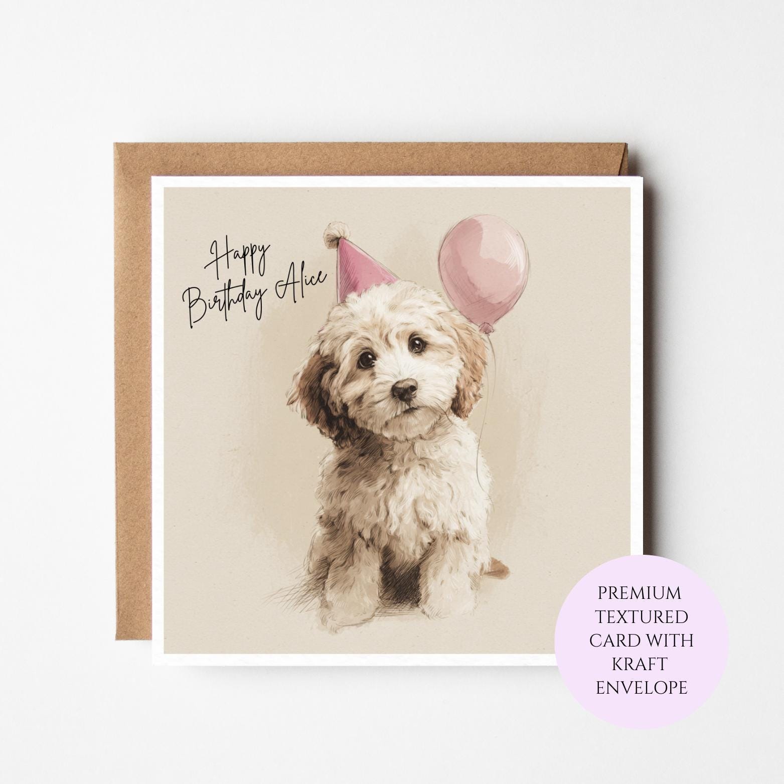 Personalised Dog Birthday Card: Textured Card, Kraft Envelope