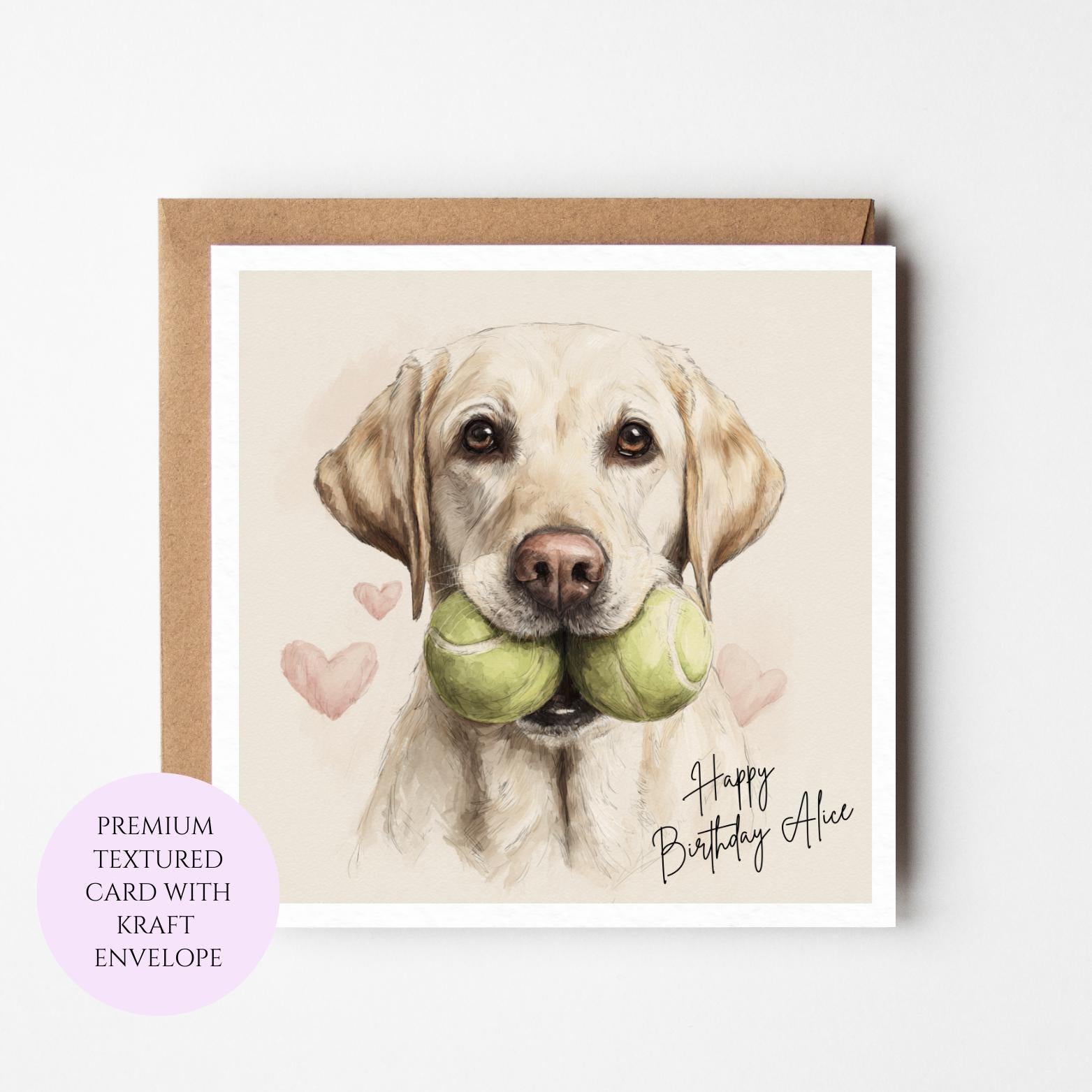 Labrador Dog Birthday Card – Watercolor Tennis Balls, Dog Lover Stationery