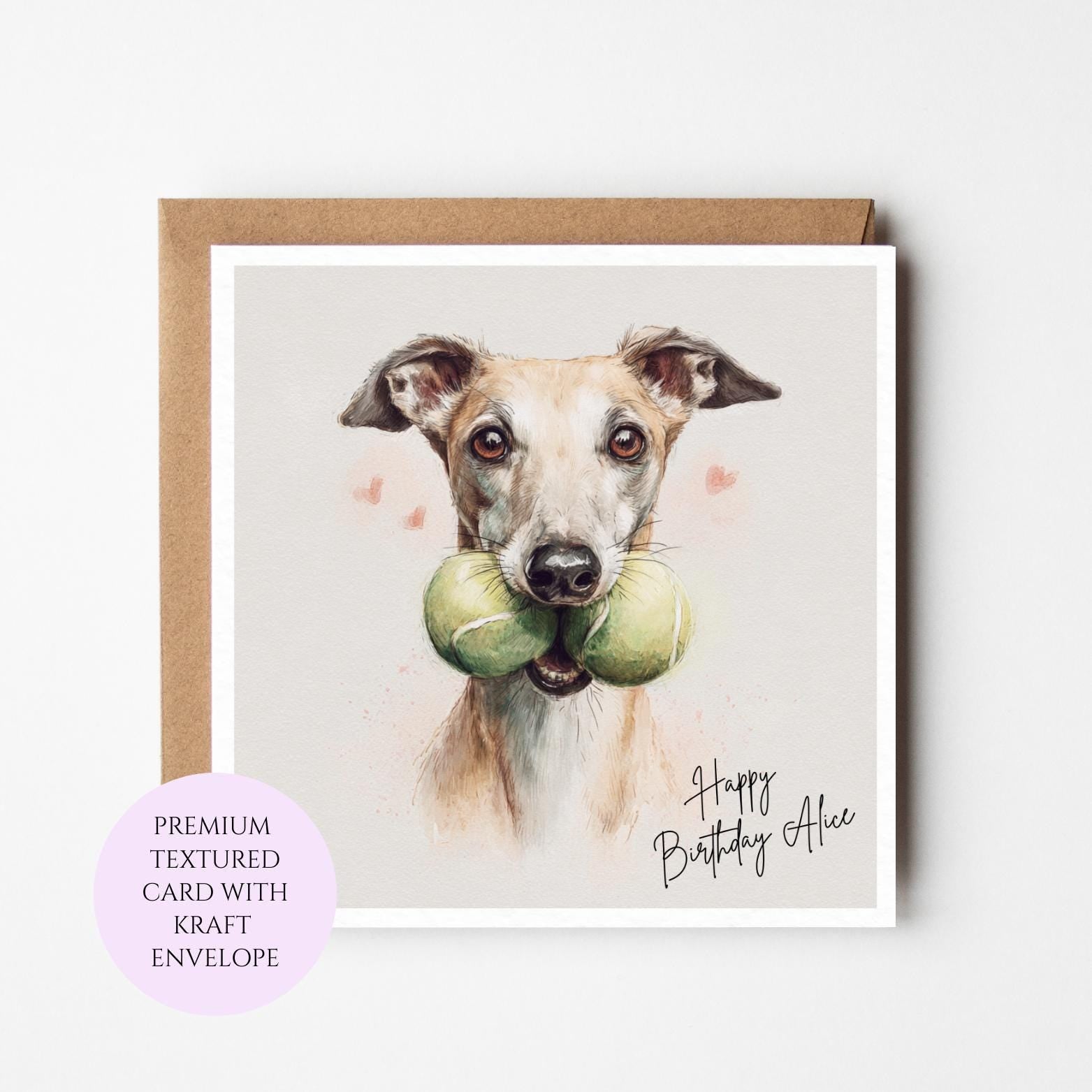 Whippet Birthday Card, Dog Lover Greeting, Textured Cardstock, Kraft Envelope