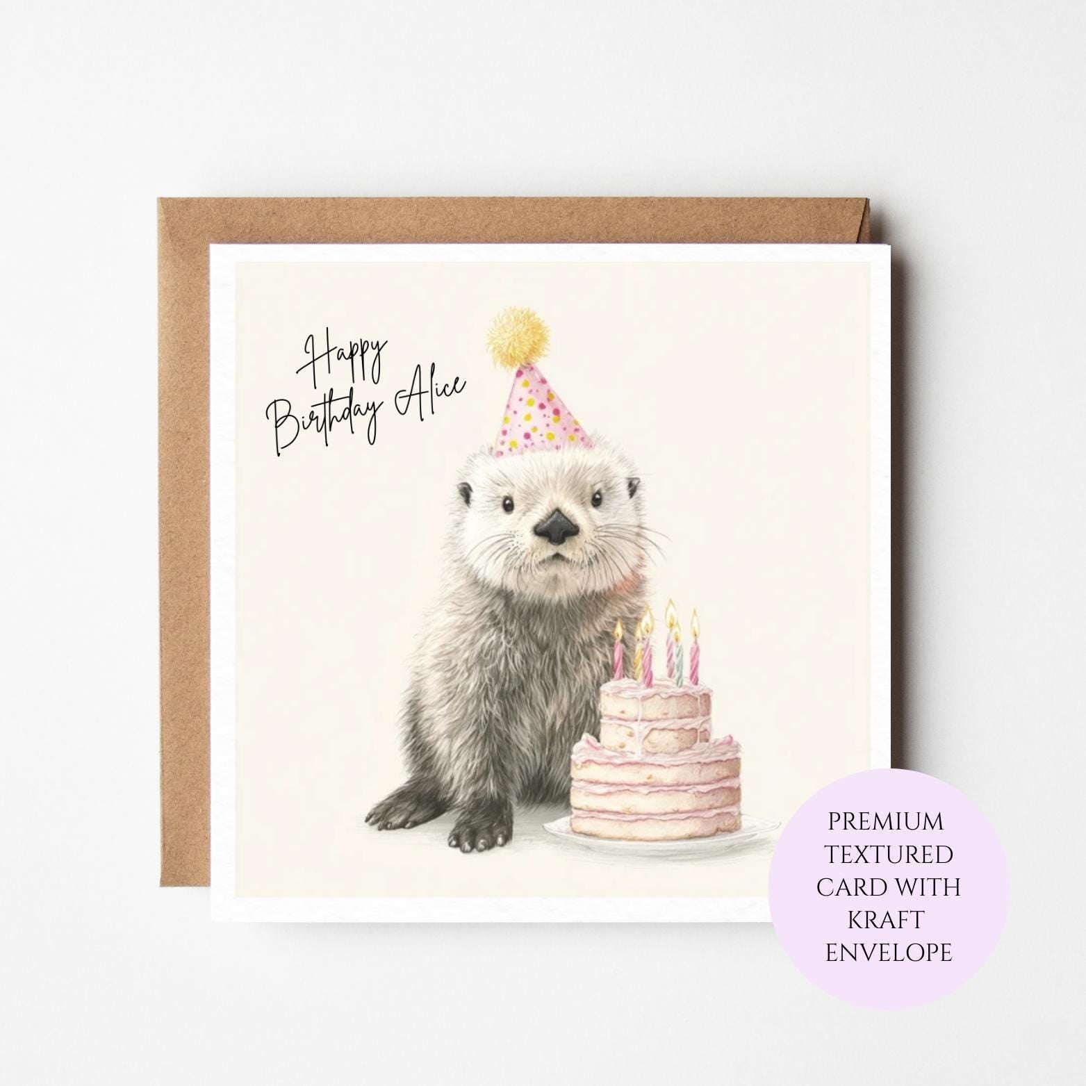 Personalised Otter Birthday Card: Whimsical Animal Design for Her, Mum, Sister, Friend