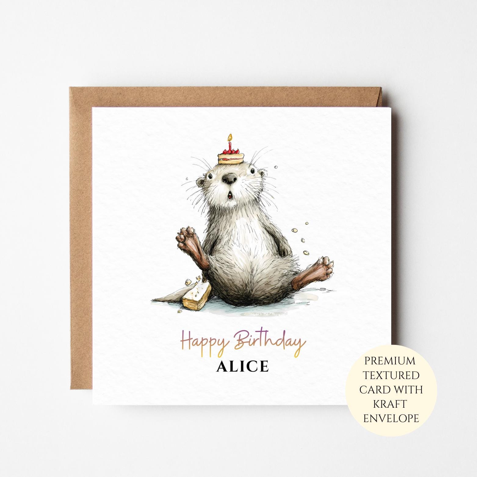 Personalised Otter Birthday Card – Watercolour Animal Illustration, Custom Name Greeting