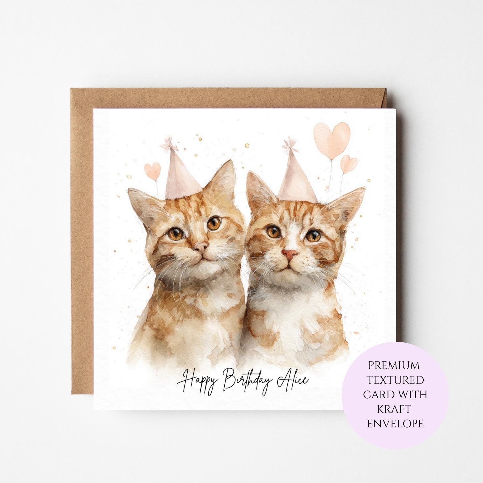 Personalised Ginger Cat Birthday Card – Watercolor Art for Cat Lovers