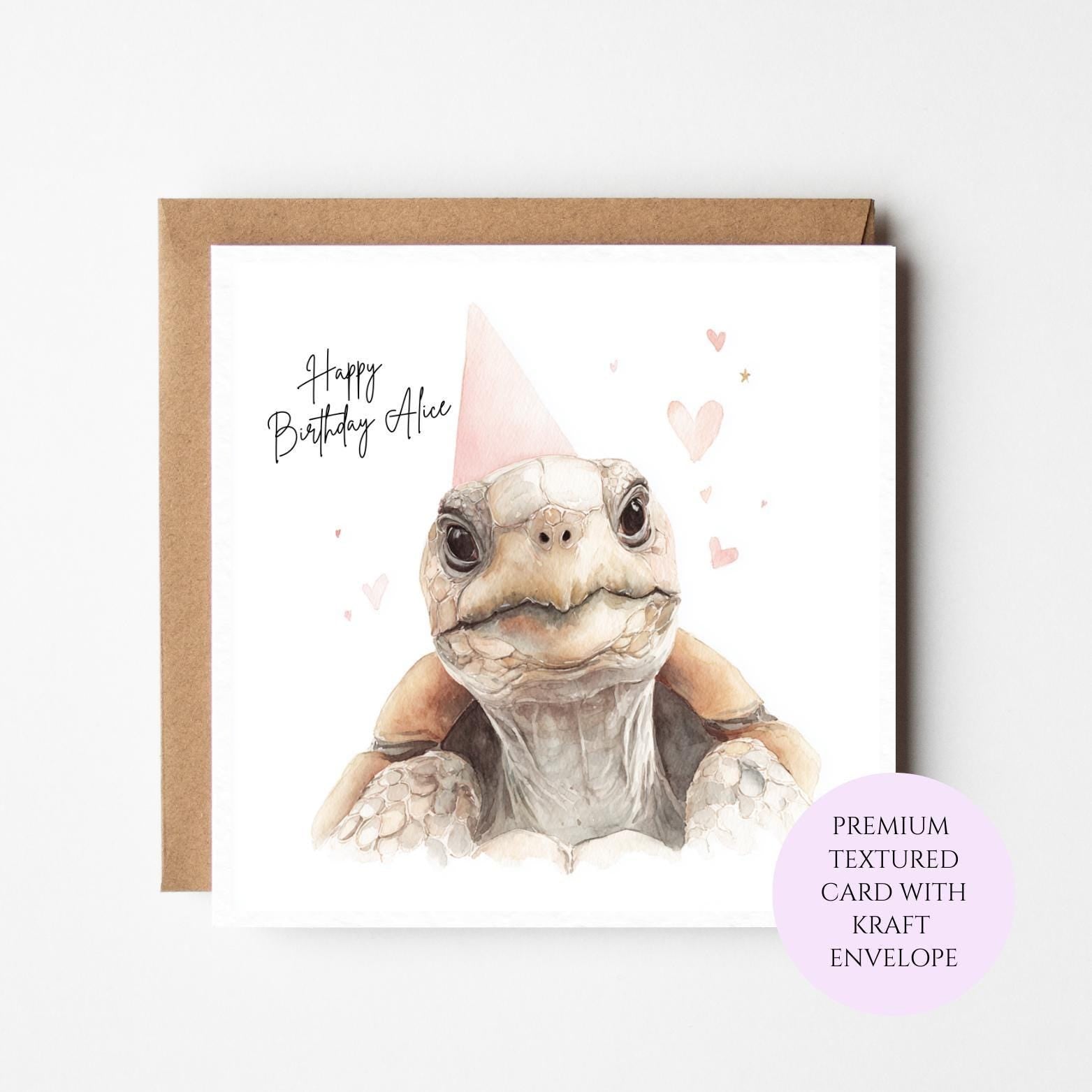 Personalised Tortoise Birthday Card – Watercolour Reptile Art for Her