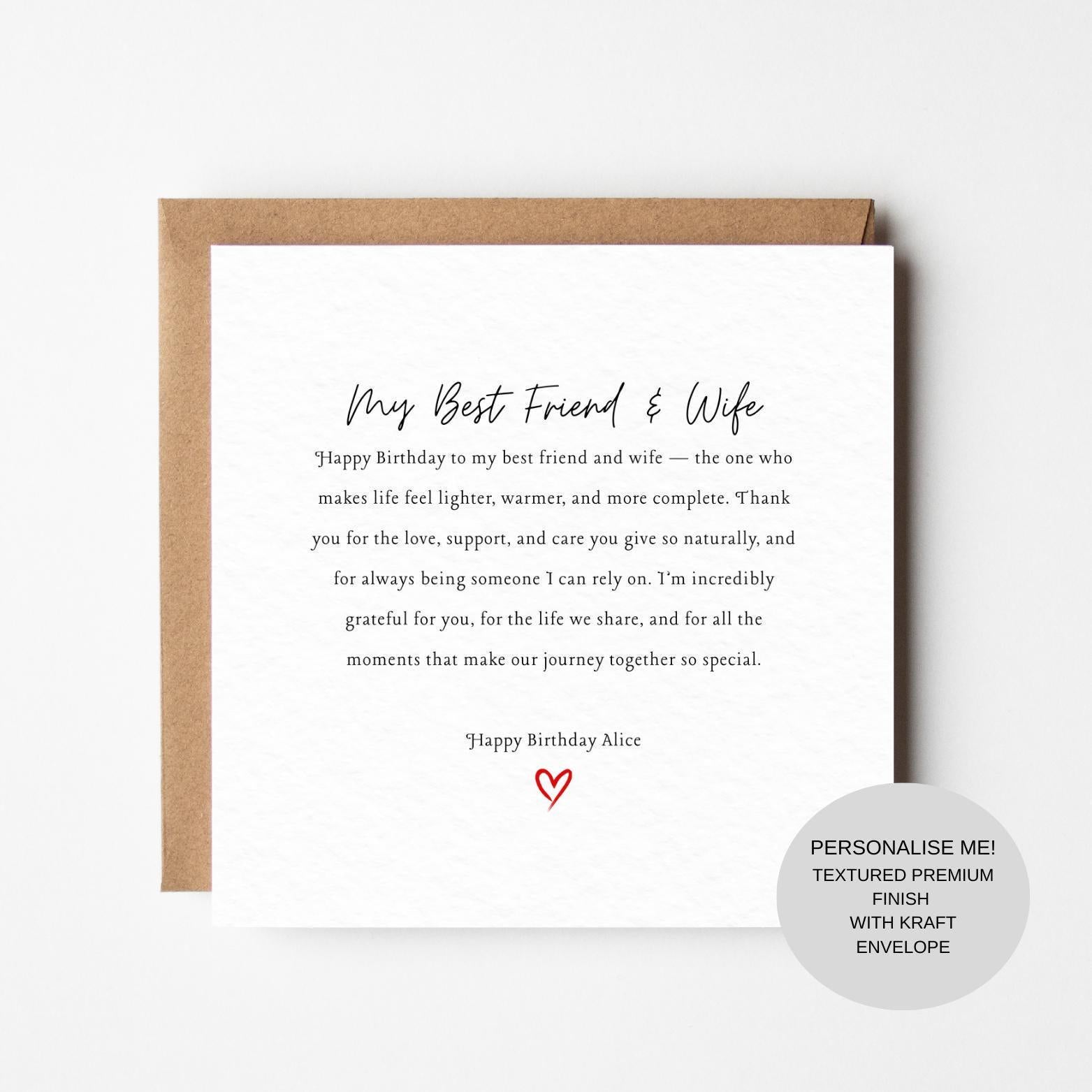 Wife Birthday Card | Deep Love Note, Keepsake, Cardstock