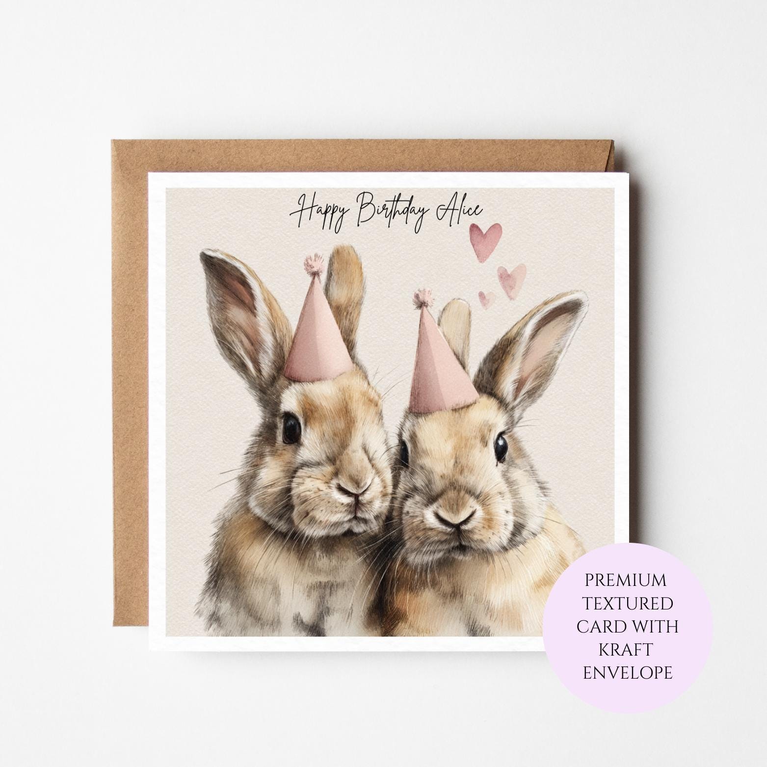 Personalised Lop Rabbit Birthday Card – Watercolour Bunny Design, Sister, Friend, Mum