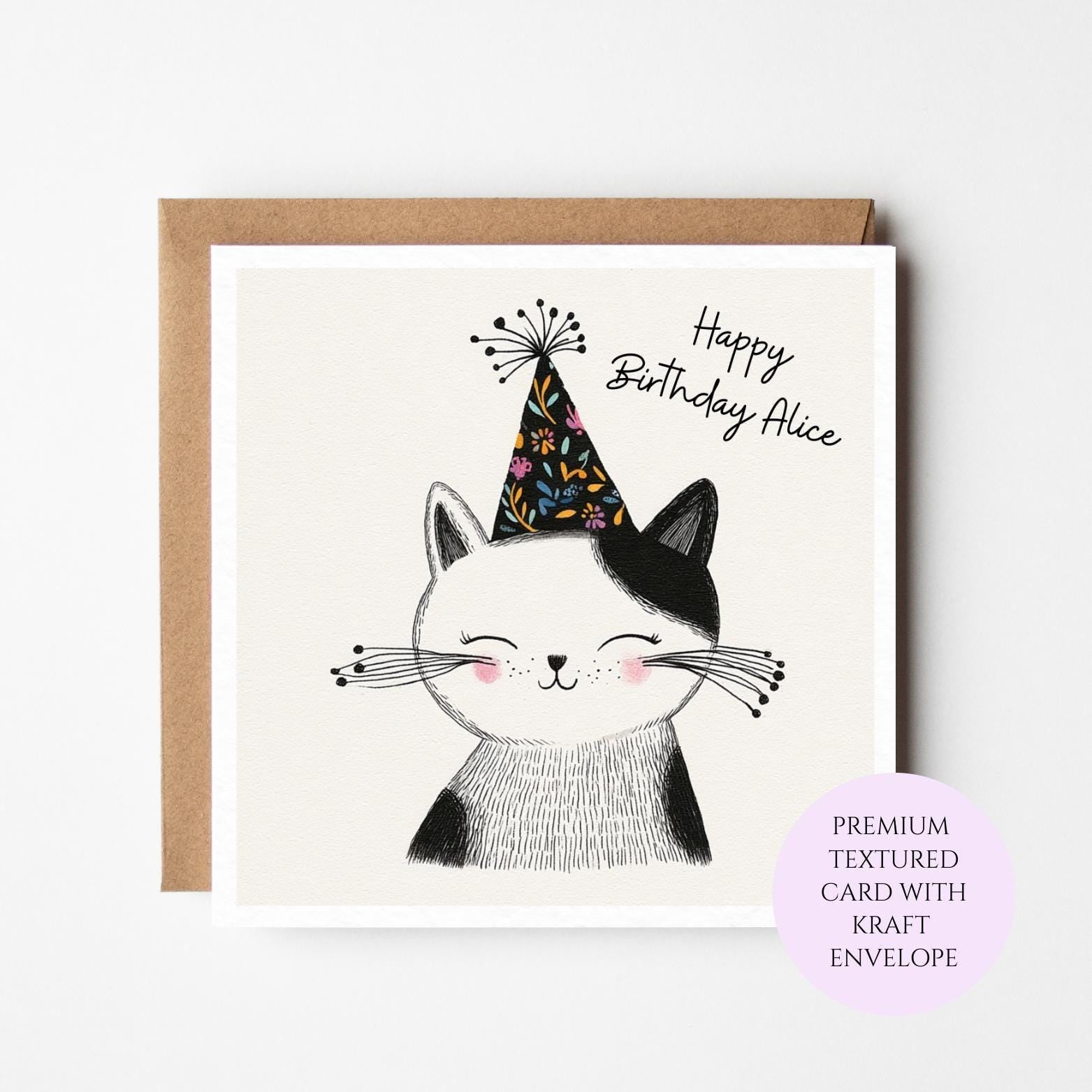 Cat Birthday Card: Whimsical Feline Illustration for Cat Lovers