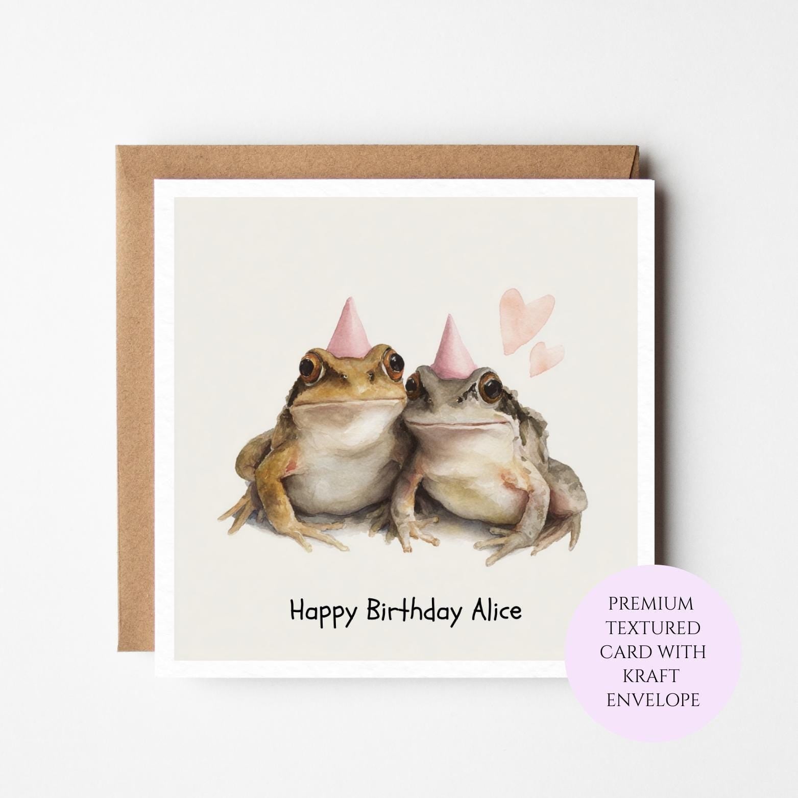 Frog Couple Birthday Card: Whimsical Animal Lover Greeting, Textured Card