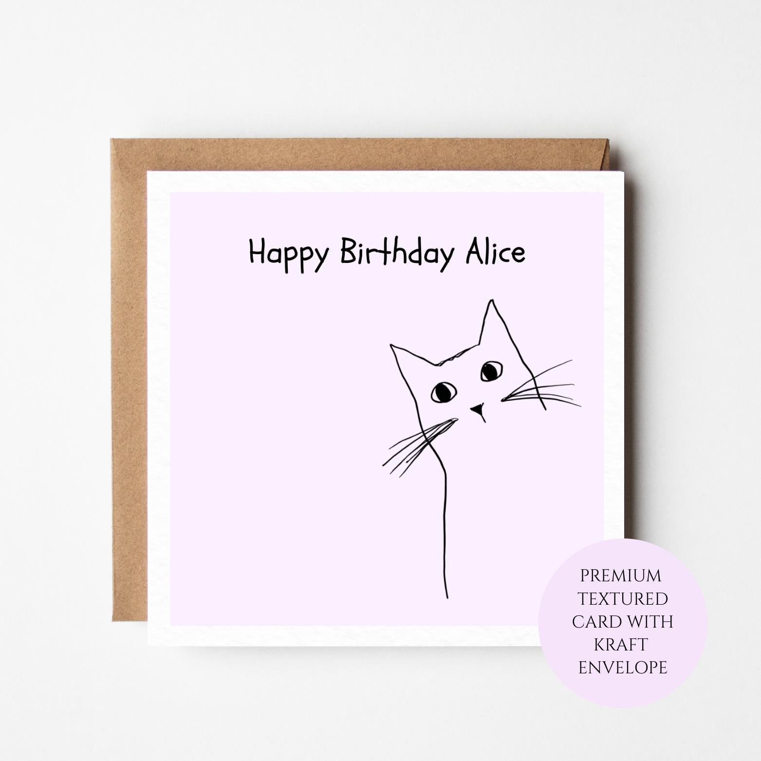 Minimalist Cat Line Drawing Birthday Card for Cat Lovers
