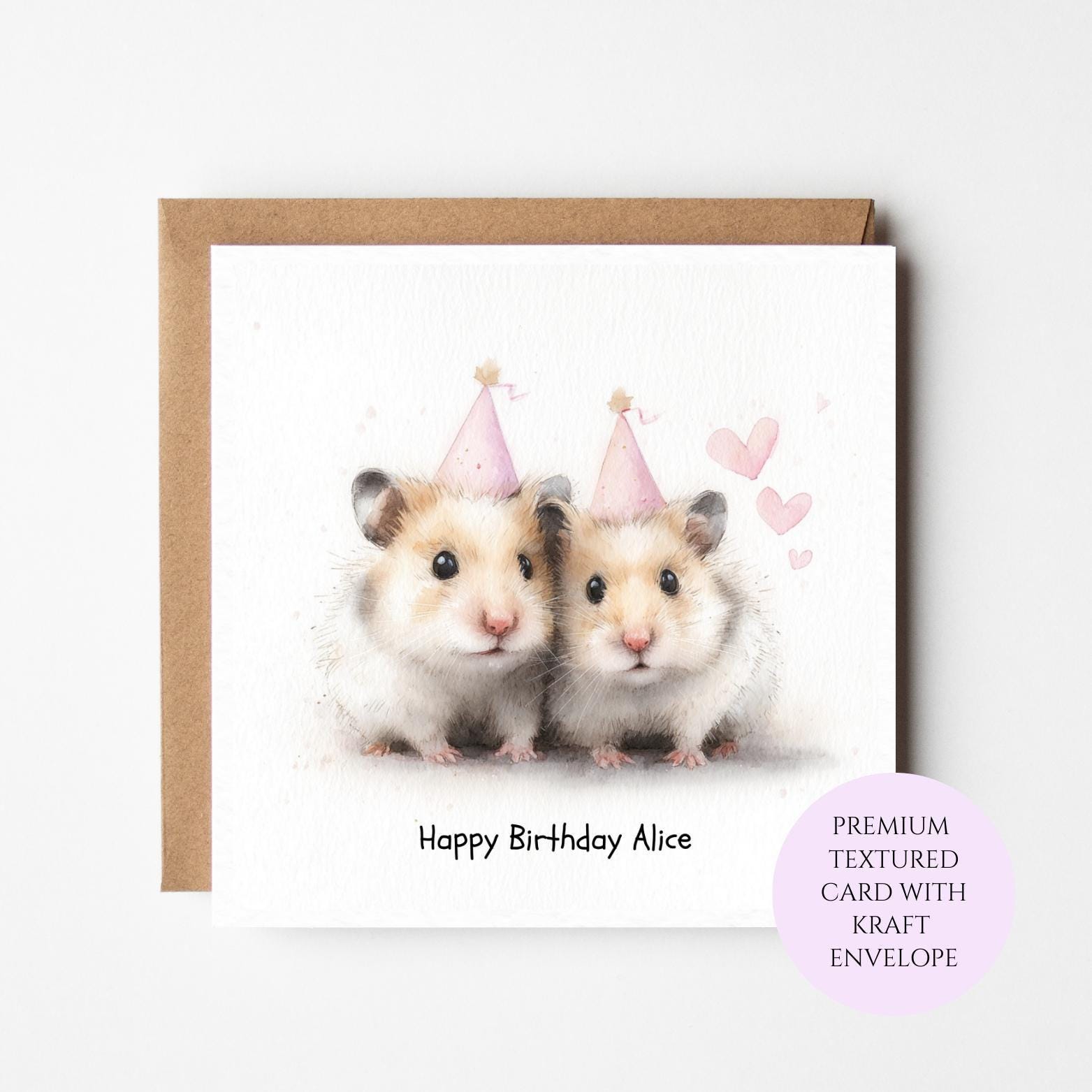 Hamster Birthday Card: Two Hamsters with Party Hats, Animal Lover Greeting