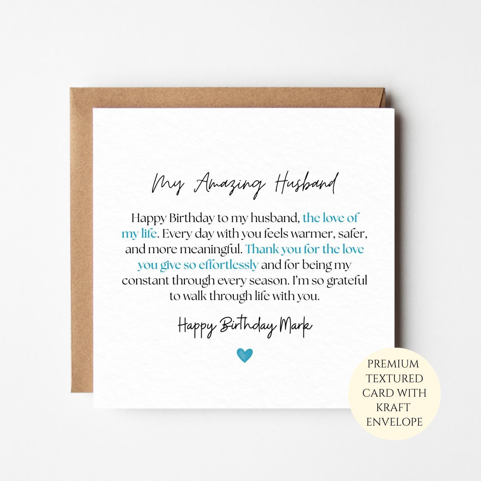 Husband Birthday Card: Sentimental Love Message - Keepsake Design