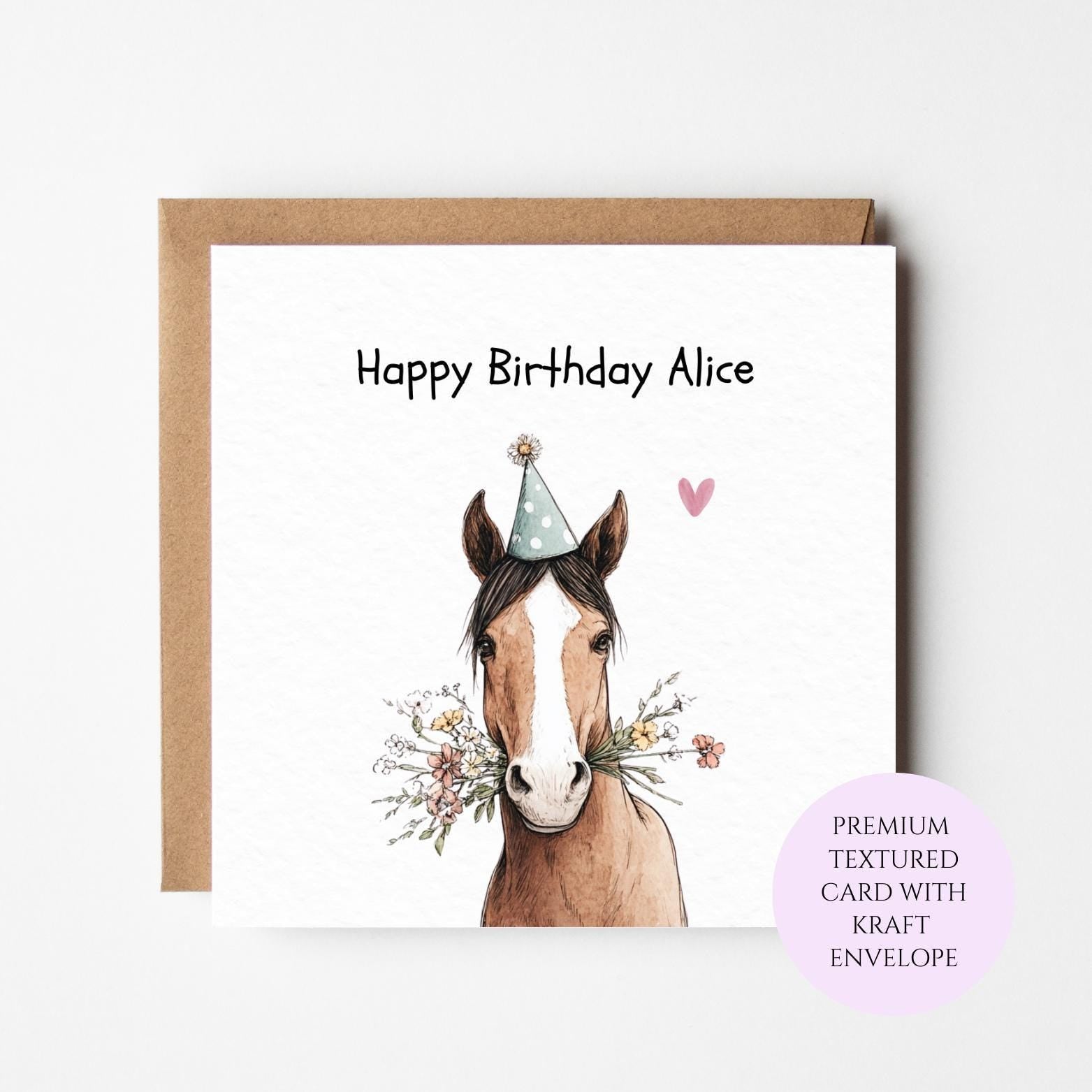 Personalized Horse Birthday Card: Watercolor Equestrian Greeting for Sister, Friend