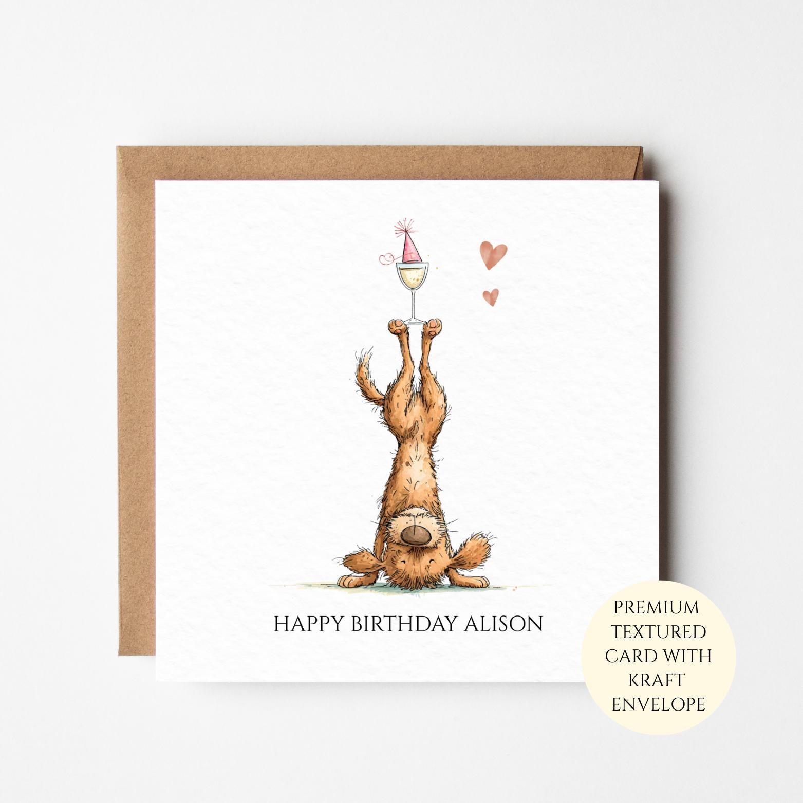Funny Dog Birthday Card, Watercolor Wine Glass, Dog Lover Gift, Personalised Greeting