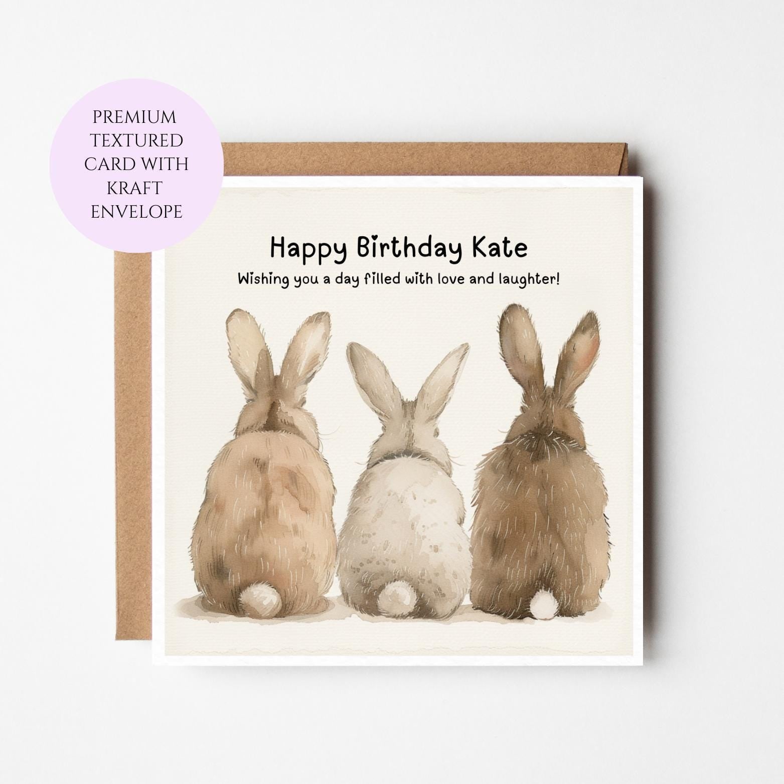 Bunny Birthday Card for Rabbit Lover, Friend, Daughter – Whimsical Watercolor Illustration