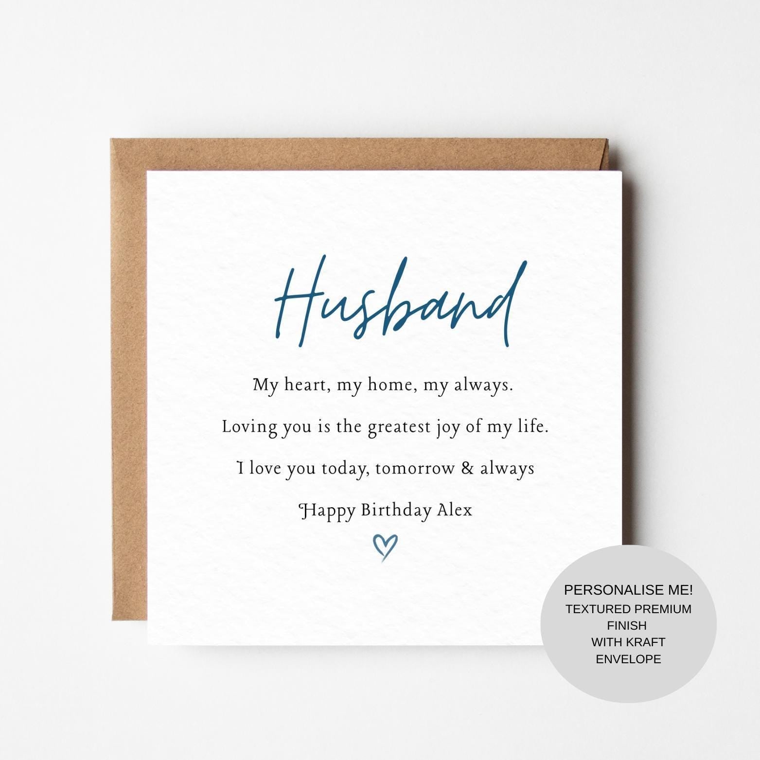 Romantic Husband Birthday Card | Keepsake Love Message, Textured Finish (Kraft Envelope)