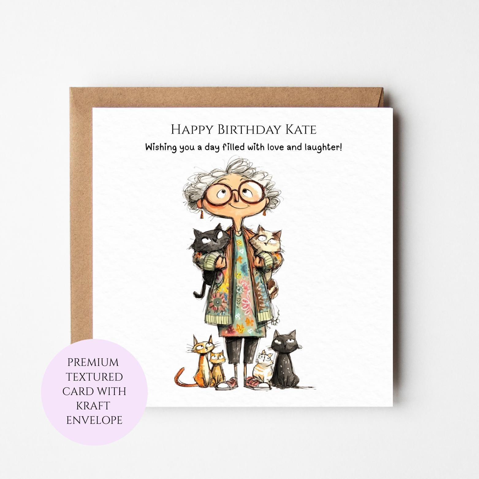 Crazy Cat Lady Birthday Card, Whimsical Feline Lover Greeting Card for Friend, Sister