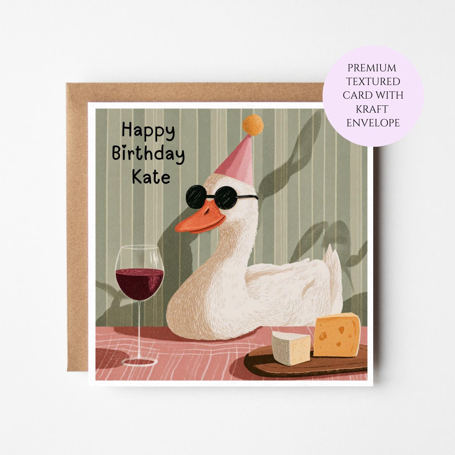 Funny Duck Birthday Card for Wine Lover, Sister, Friend – Humorous Animal Art (Blank Inside)
