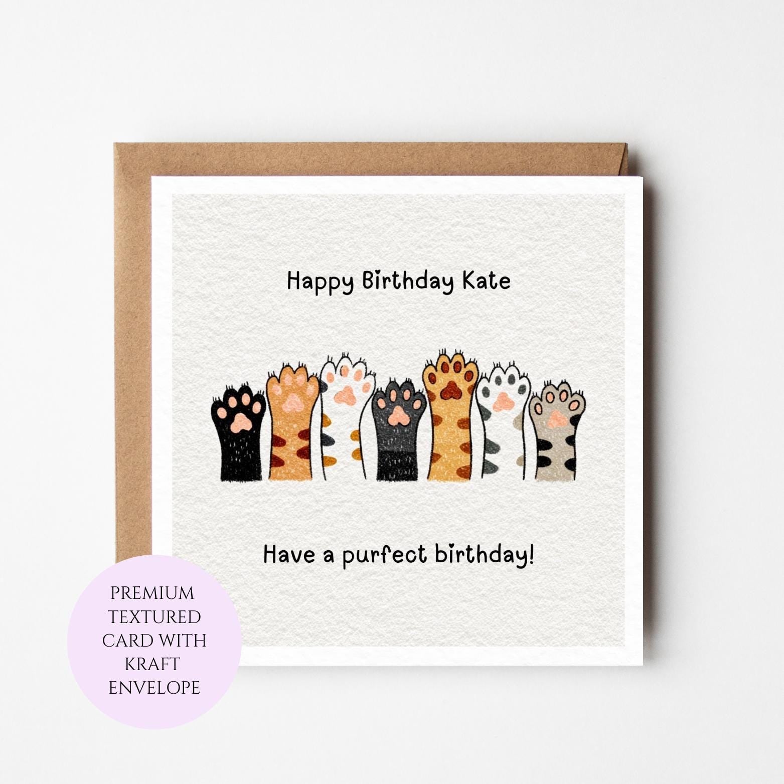 Cat Paw Print Birthday Card for Cat Lover Friend Sister – Happy Purrfect