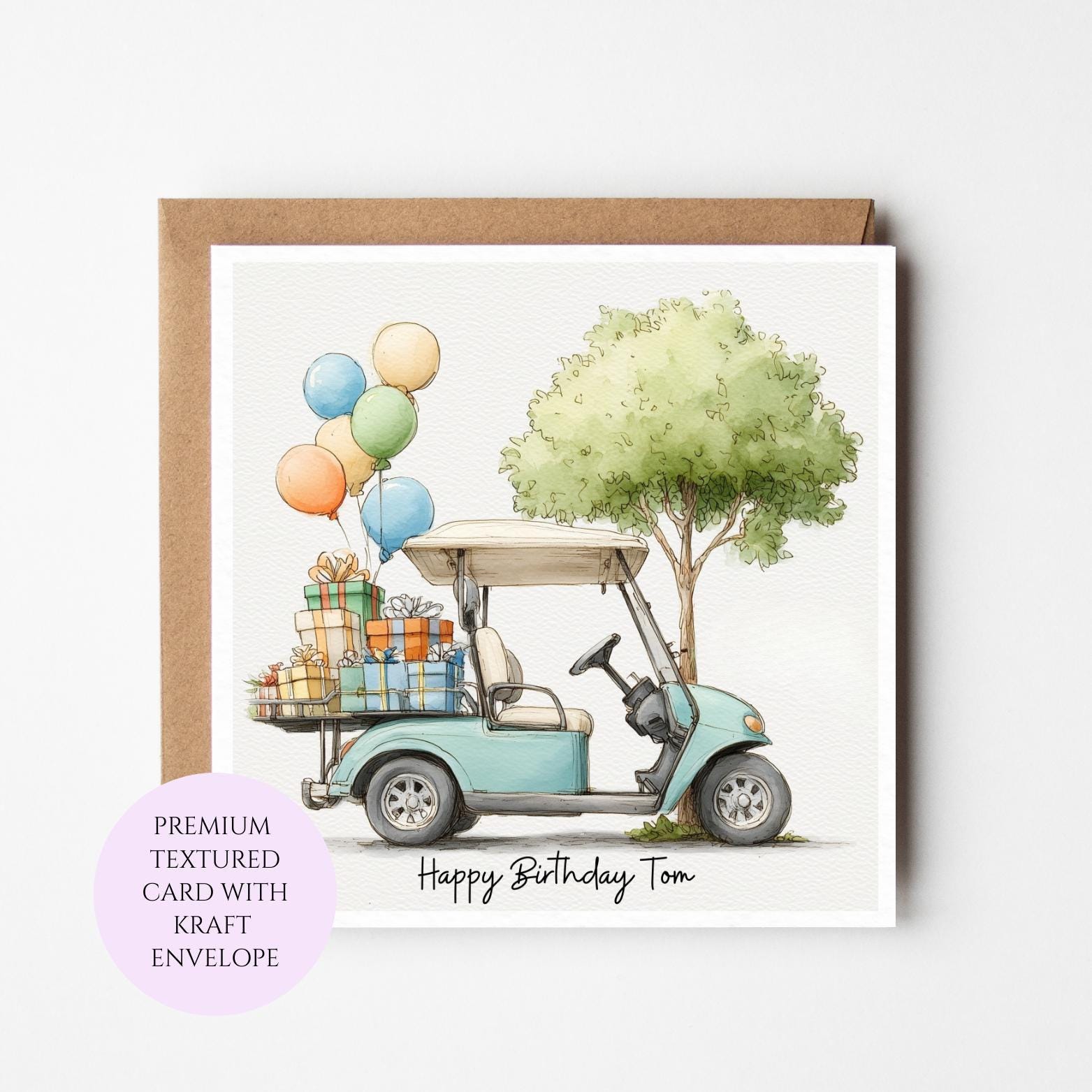 Golf Cart Birthday Card for Golf Lover, Sports