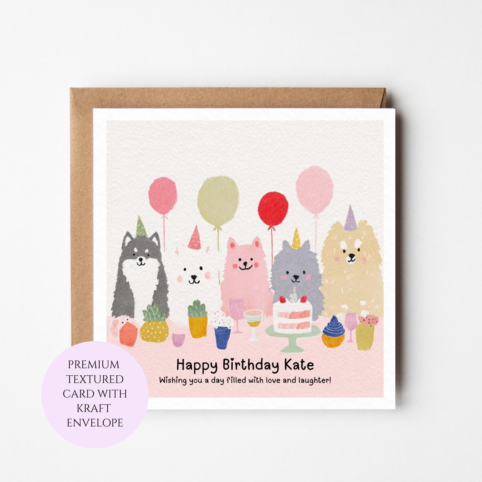 Dog Birthday Card for Friend, Sister, Daughter – Dog Party Illustration