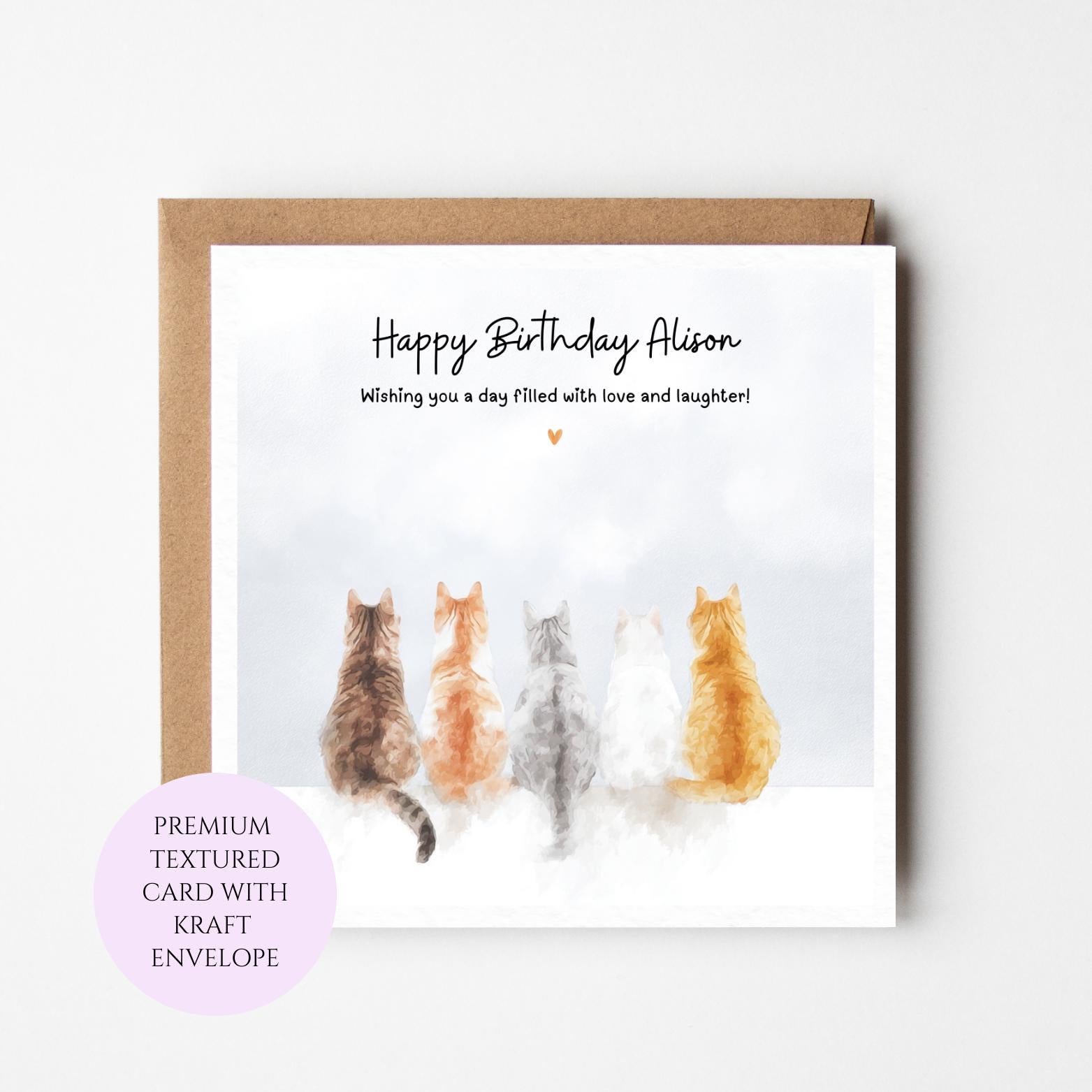 Cat Lineup Birthday Card for Cat Lover – Whimsical Feline Art Greeting