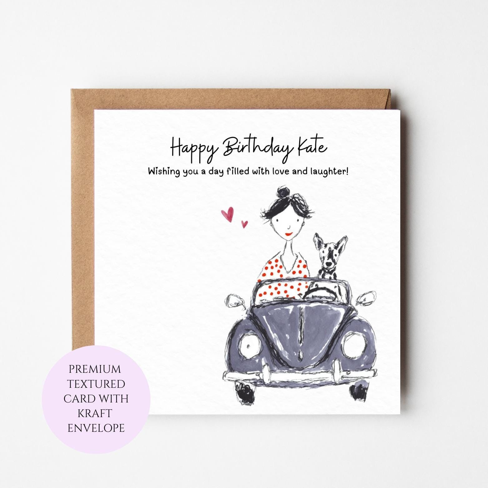 Friend Birthday Card: Girl Driving Car Illustration, Keepsake Greeting Card