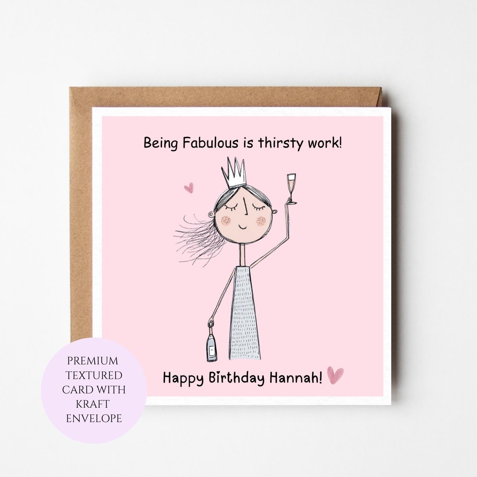 Birthday Card, Champagne Illustration, Textured Card with Kraft Envelope