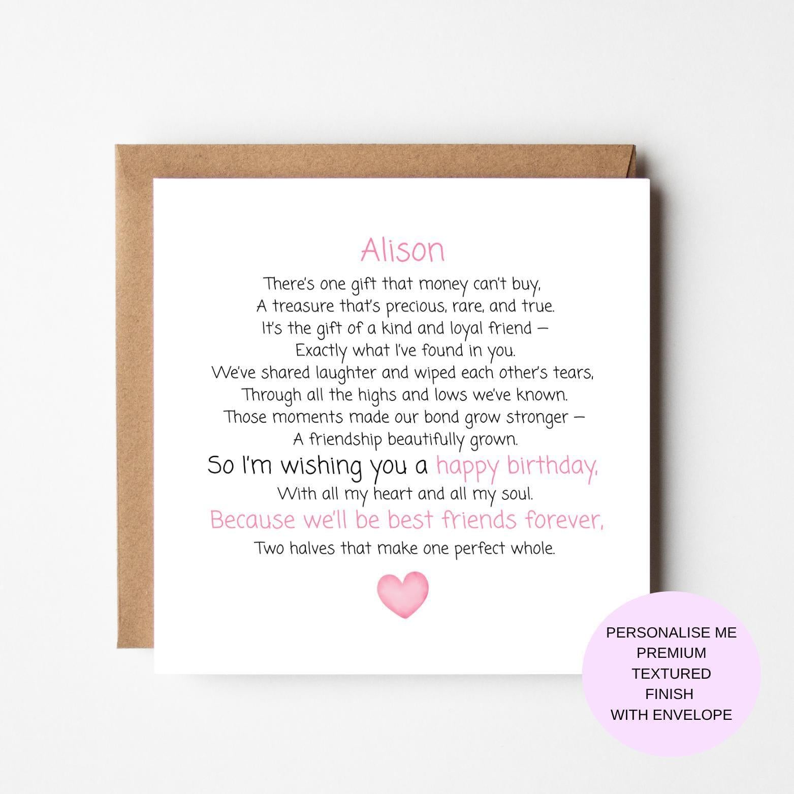 Personalised Special Friend Birthday Card - Best friends poem. - Best Friend Card - Special Friendship Birthday