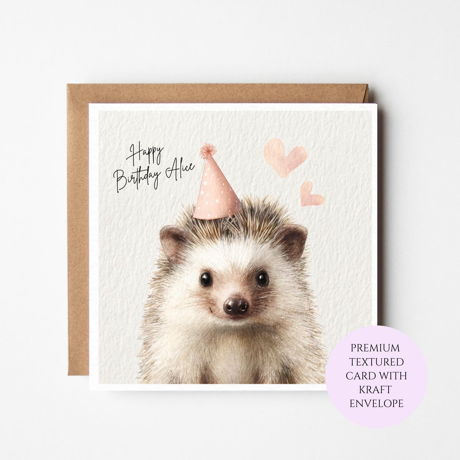Personalised Hedgehog Birthday Card – Watercolor Woodland Animal Greeting for Her