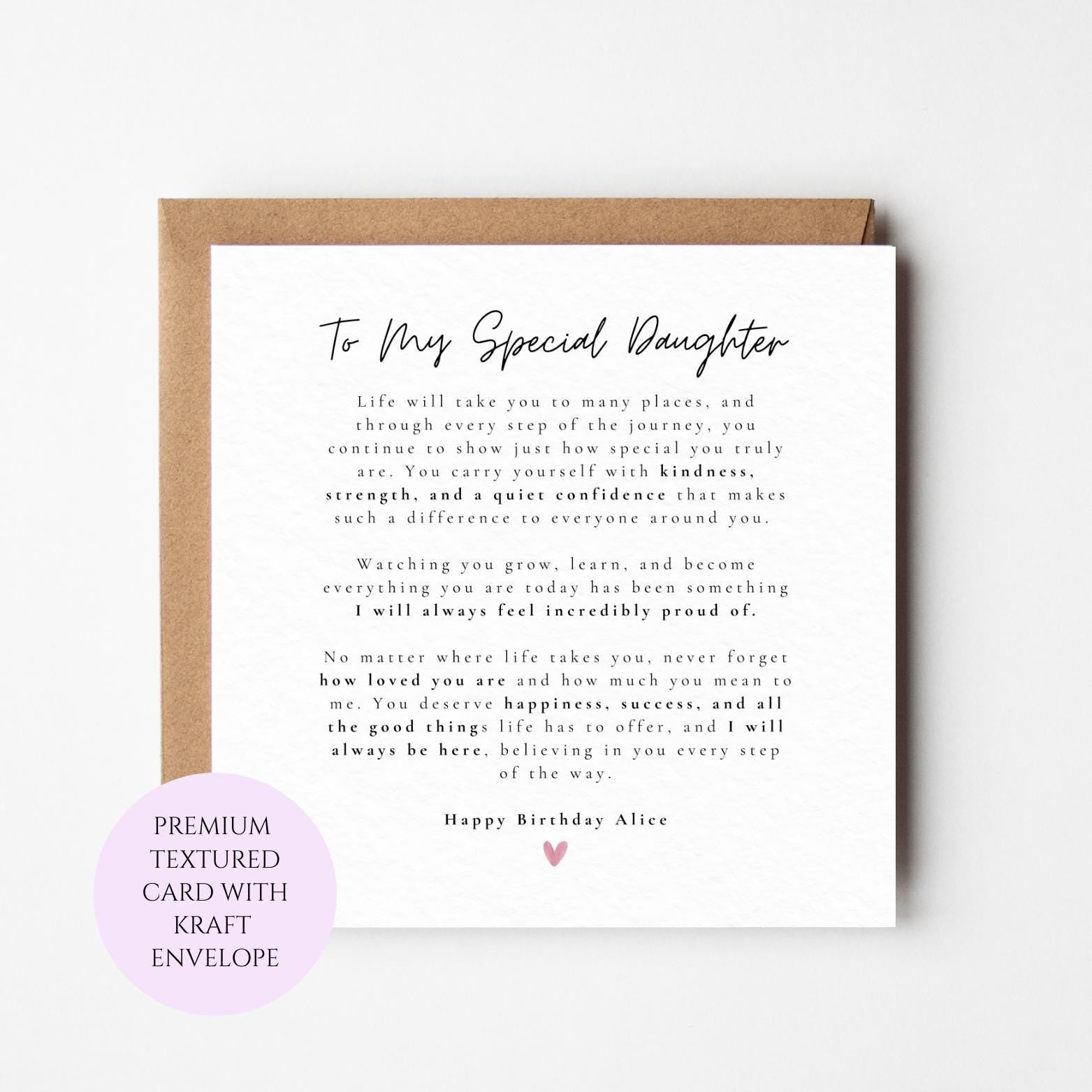Daughter Birthday Card, Personalized with Emotional Message (Textured Paper)