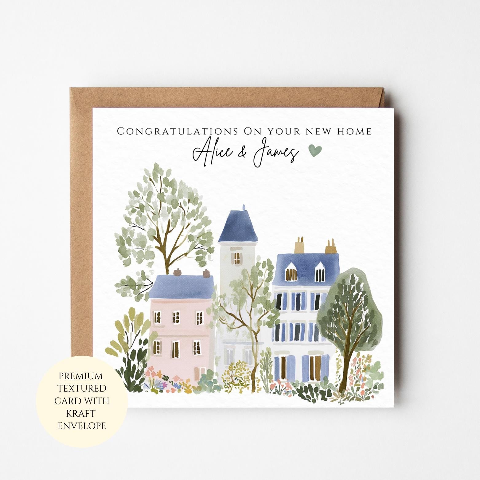 New Home Greeting Card, Minimal Watercolor House (Blank Inside)
