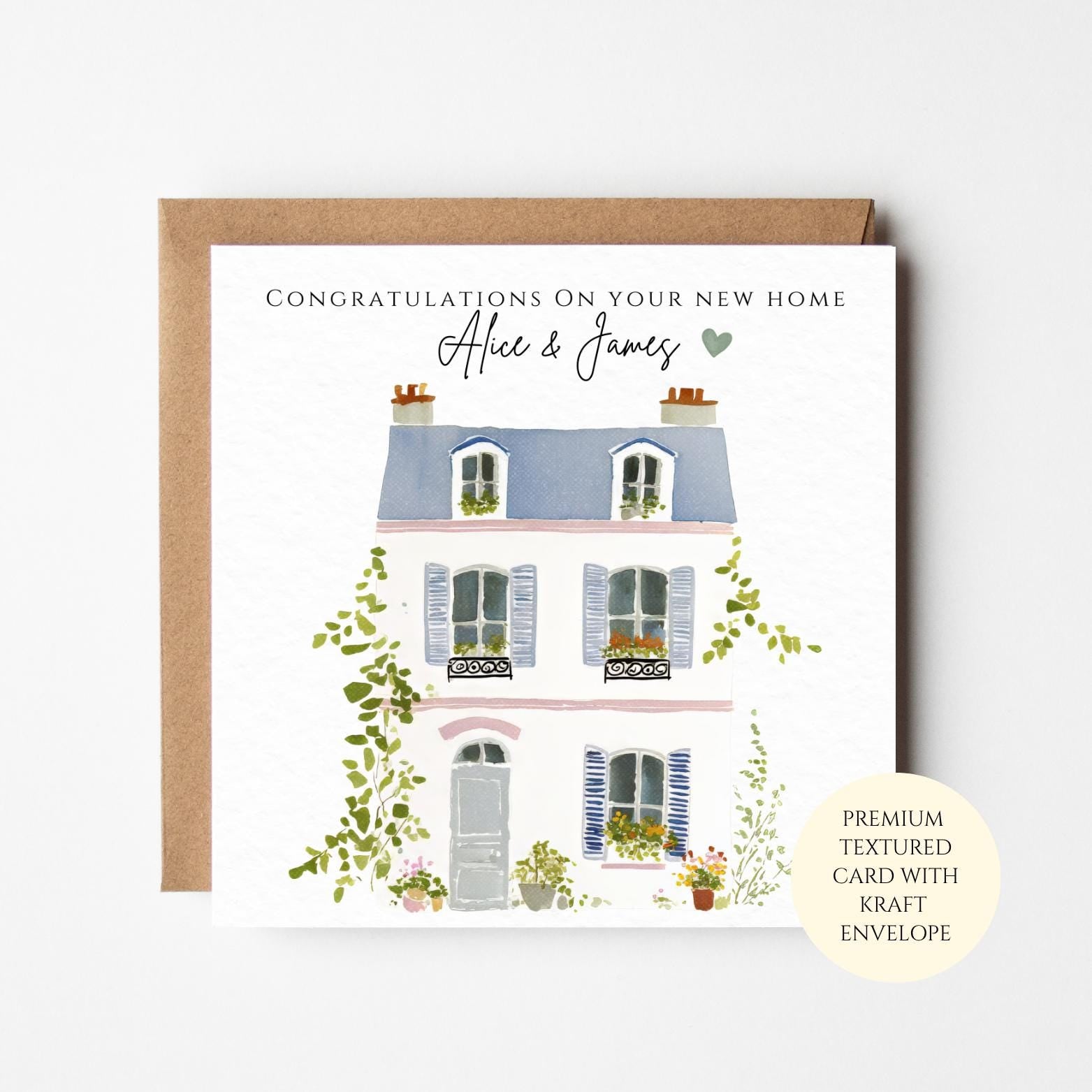 New Home Card: Elegant Townhouse Illustration - Housewarming Keepsake