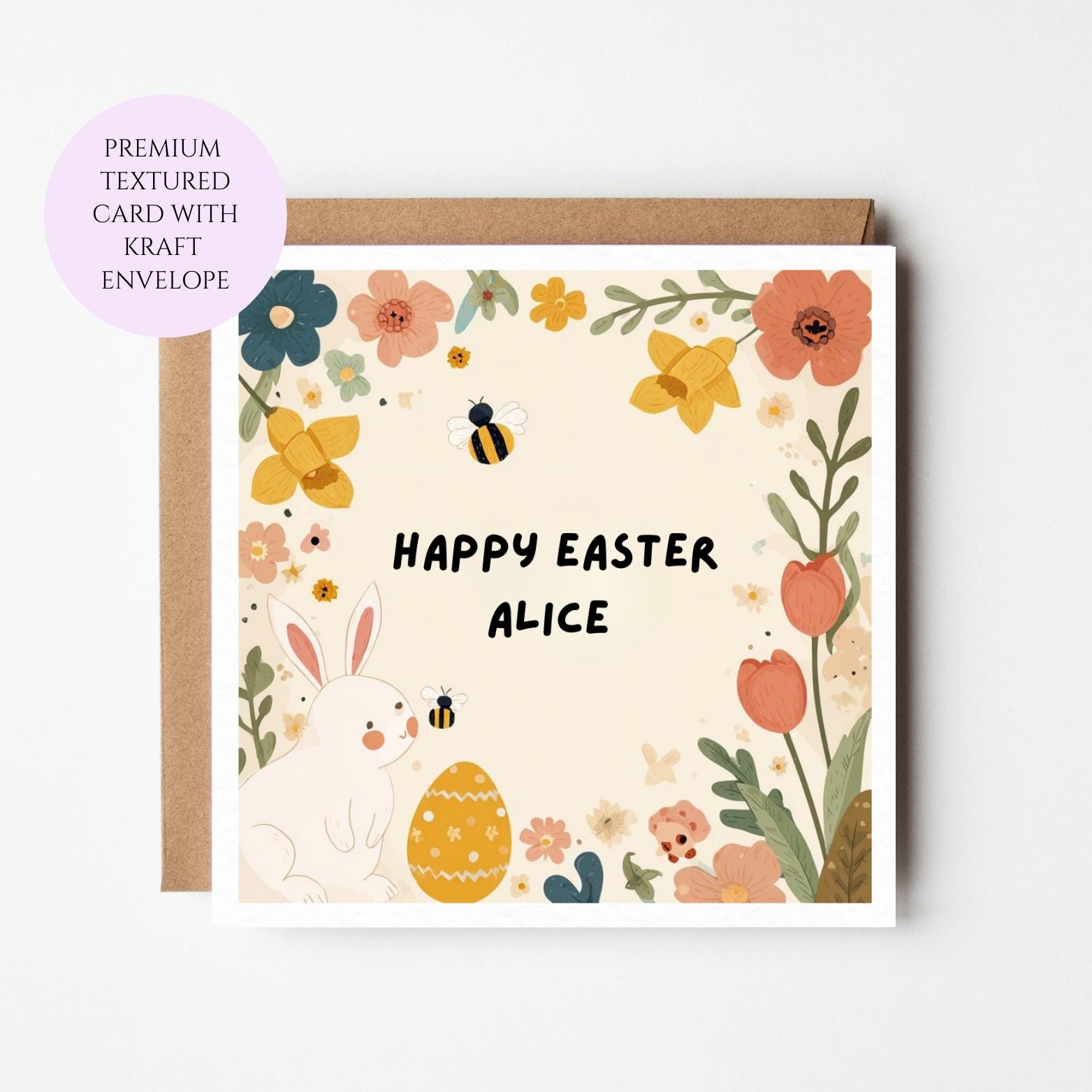 Personalised Floral Easter Bunny Card