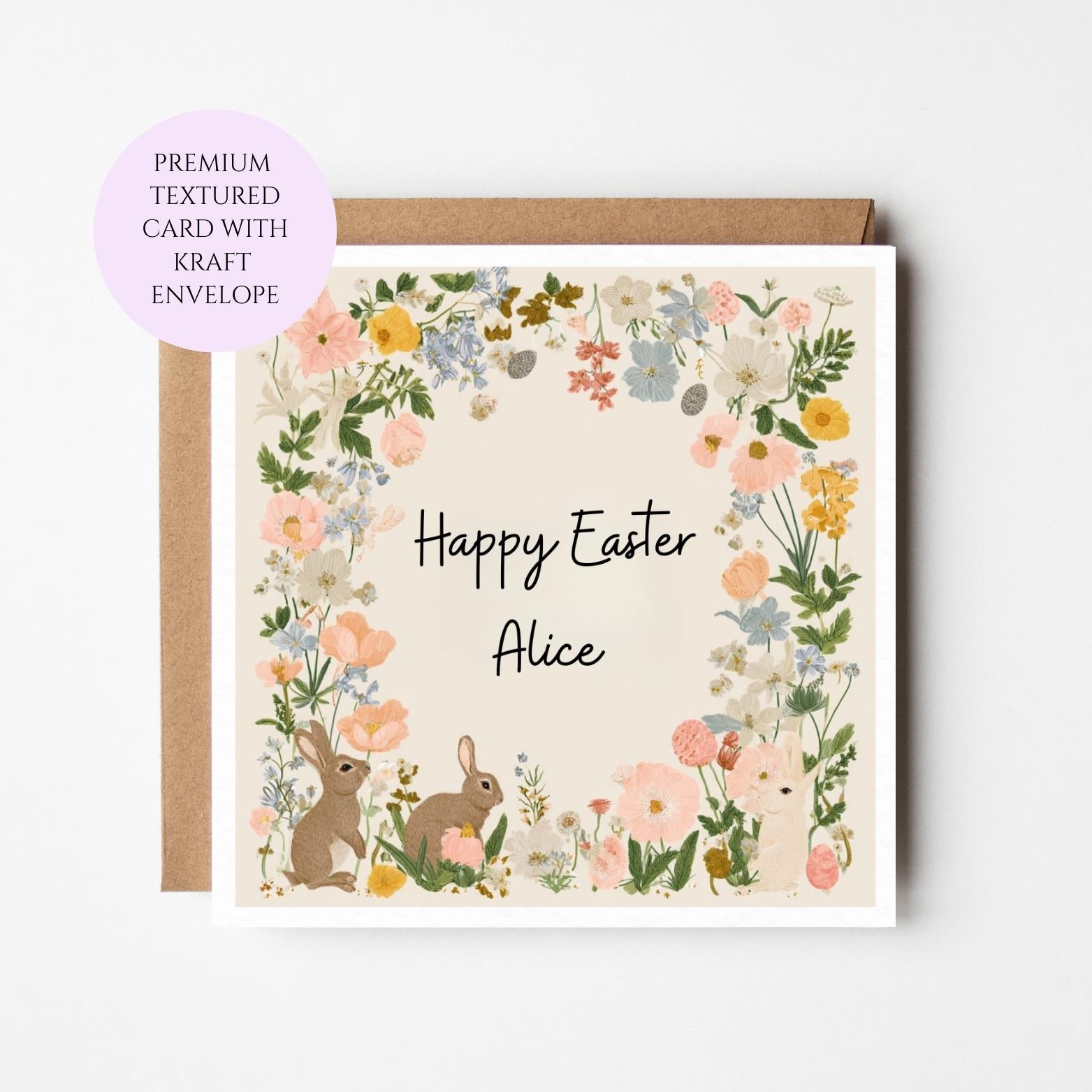 Personalised Easter Bunny Floral Wreath Card
